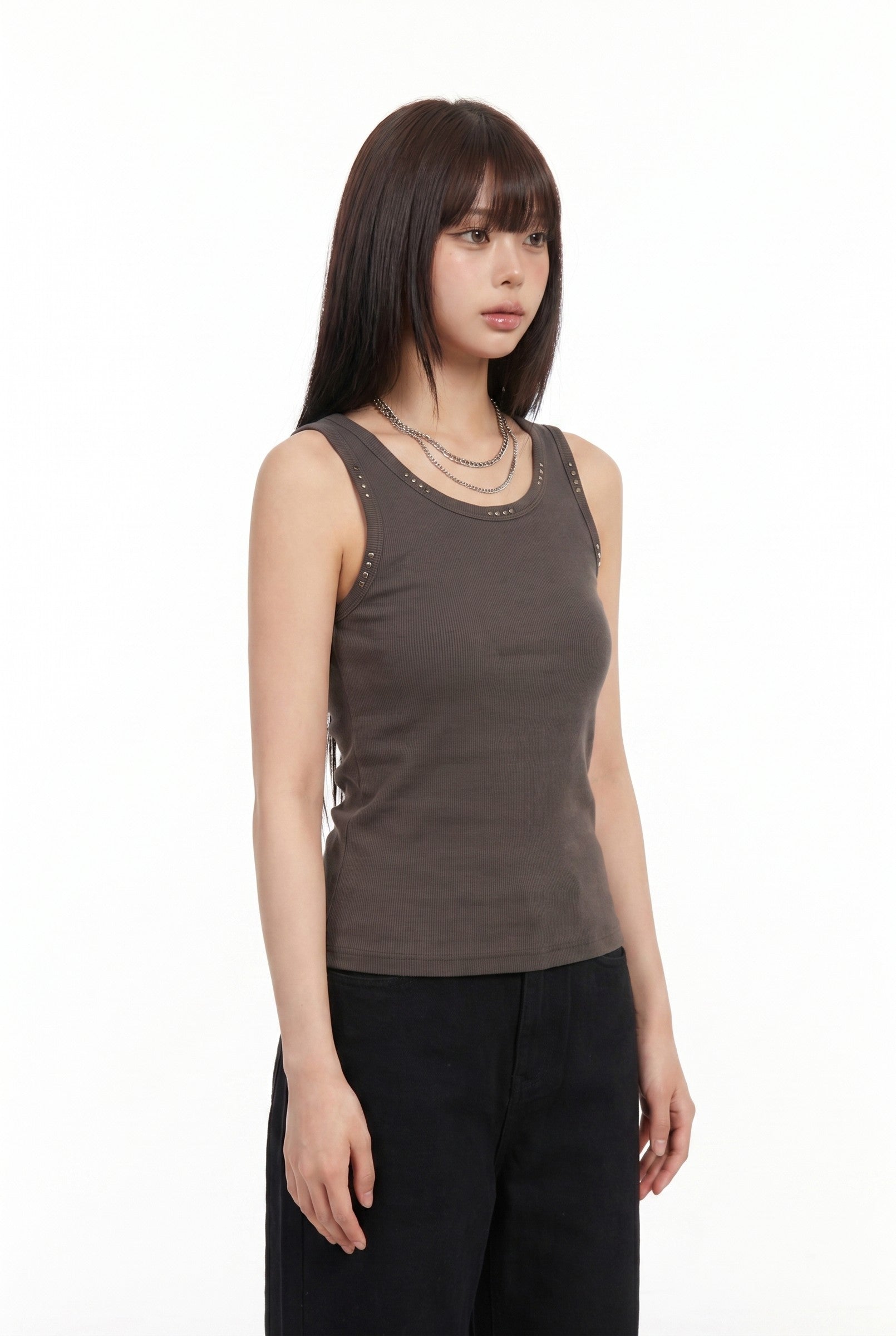 Women's Stud Detail Ribbed Tank | Blackstone London