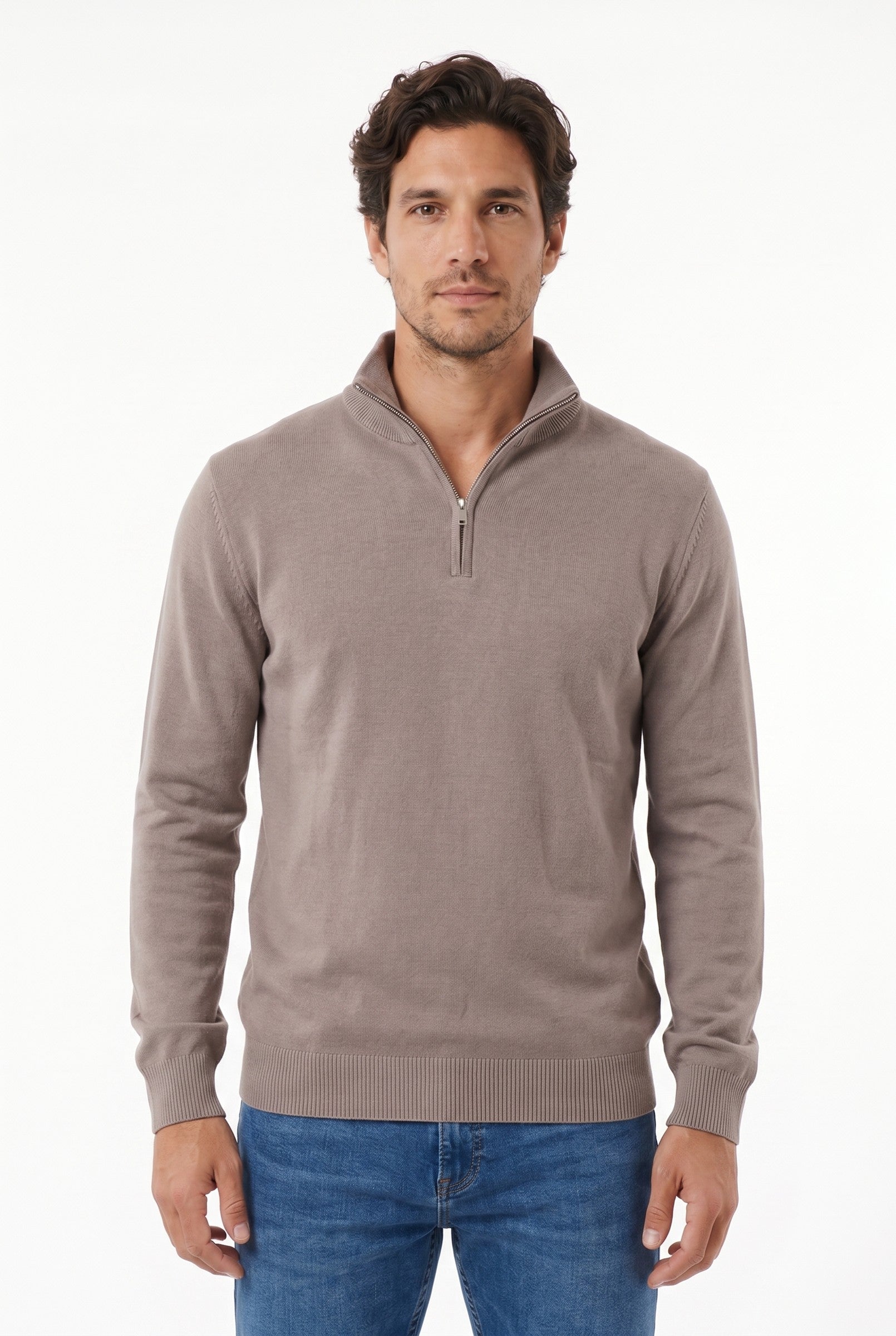 Men's Cotton Knitted Half Zip Funnel Neck Jumper | Blackstone London