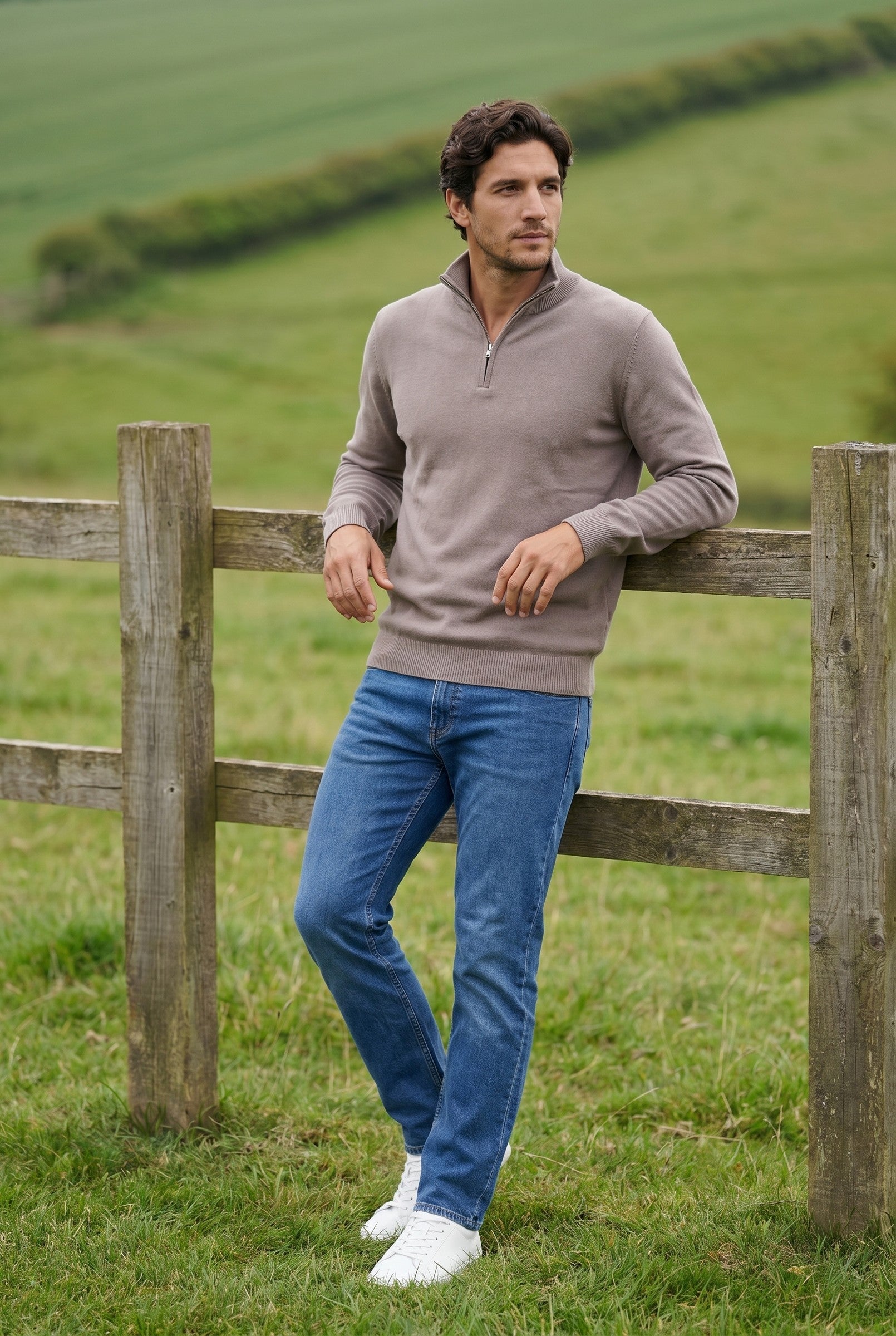 Men's Cotton Knitted Half Zip Funnel Neck Jumper | Blackstone London