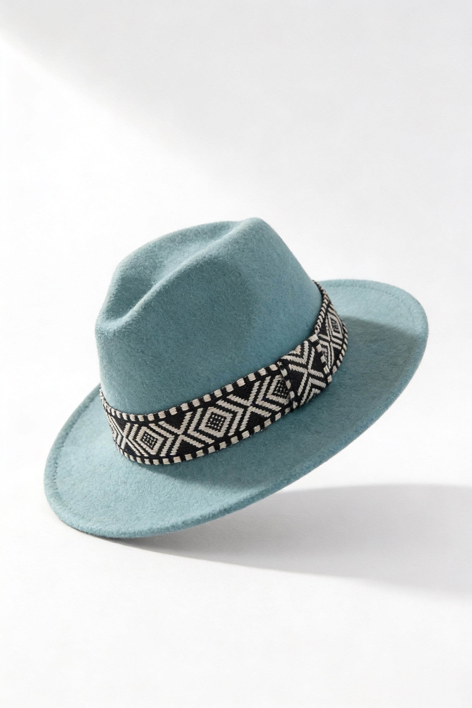 Men's Wide Brim Fedora Hat with Aztec Band | Blackstone London