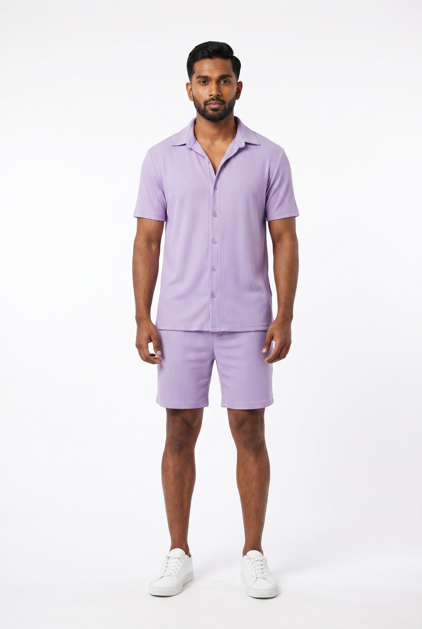 Men's Cuban Collar Knit Shirt & Shorts 2-Piece Set | Blackstone London