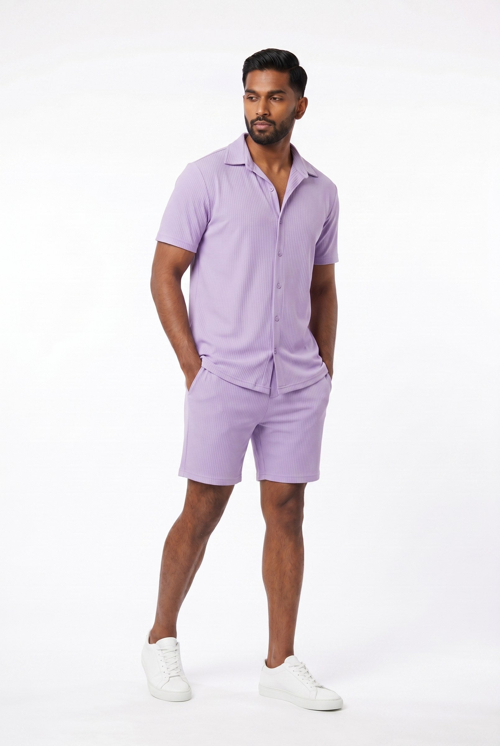 Men's Cuban Collar Knit Shirt & Shorts 2-Piece Set | Blackstone London