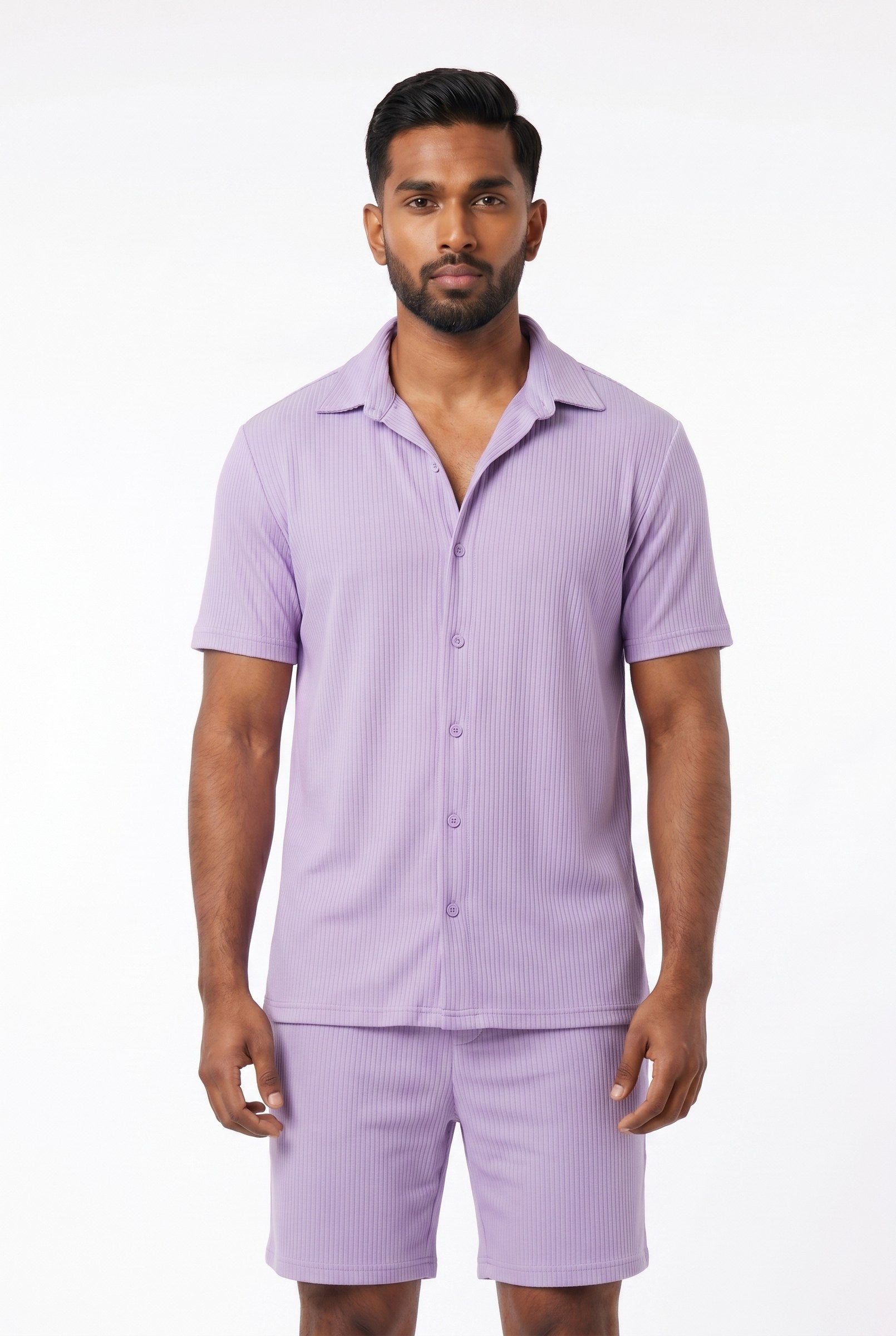 Men's Cuban Collar Knit Shirt & Shorts 2-Piece Set | Blackstone London