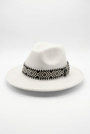 Men's Wide Brim Fedora Hat with Aztec Band | Blackstone London