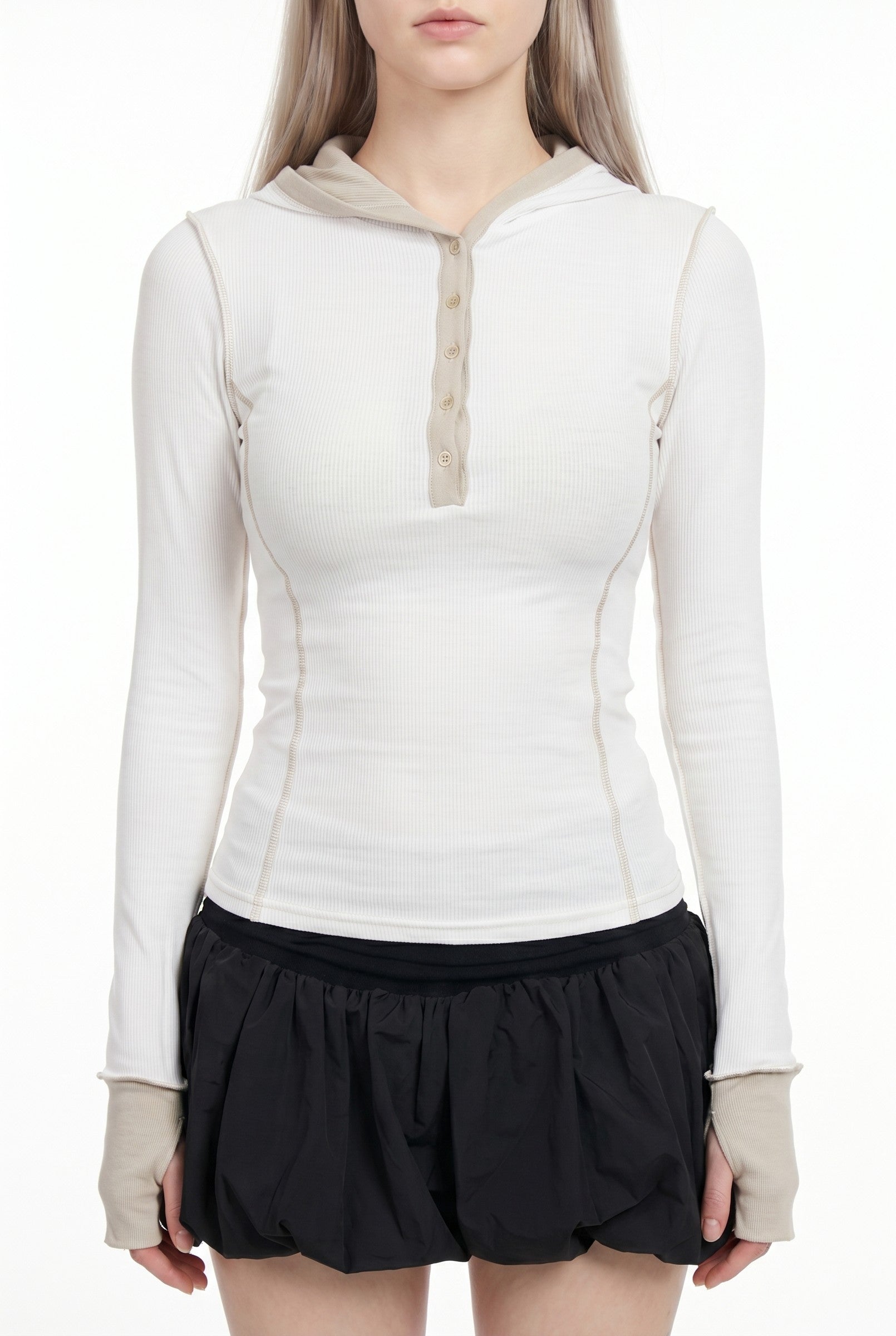 Women's Hooded Henley Long Sleeve Top | Blackstone London