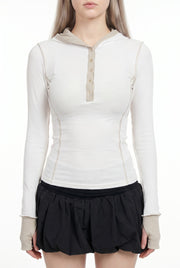Women's Hooded Henley Long Sleeve Top | Blackstone London