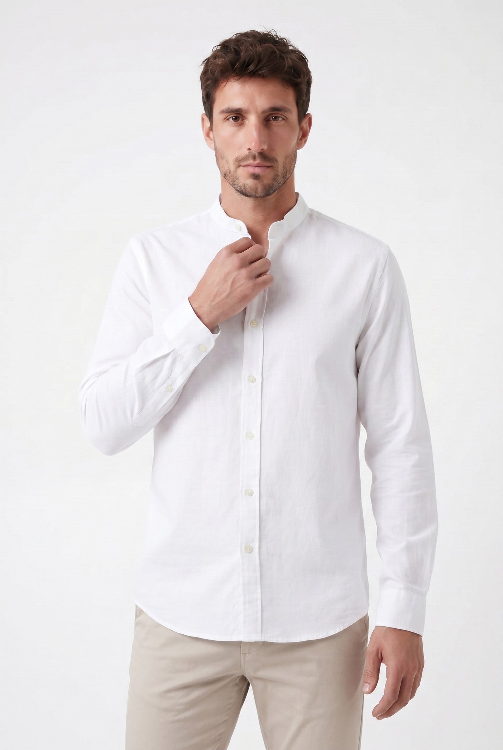 Men's Grandad Collar Cotton Shirt | Blackstone London