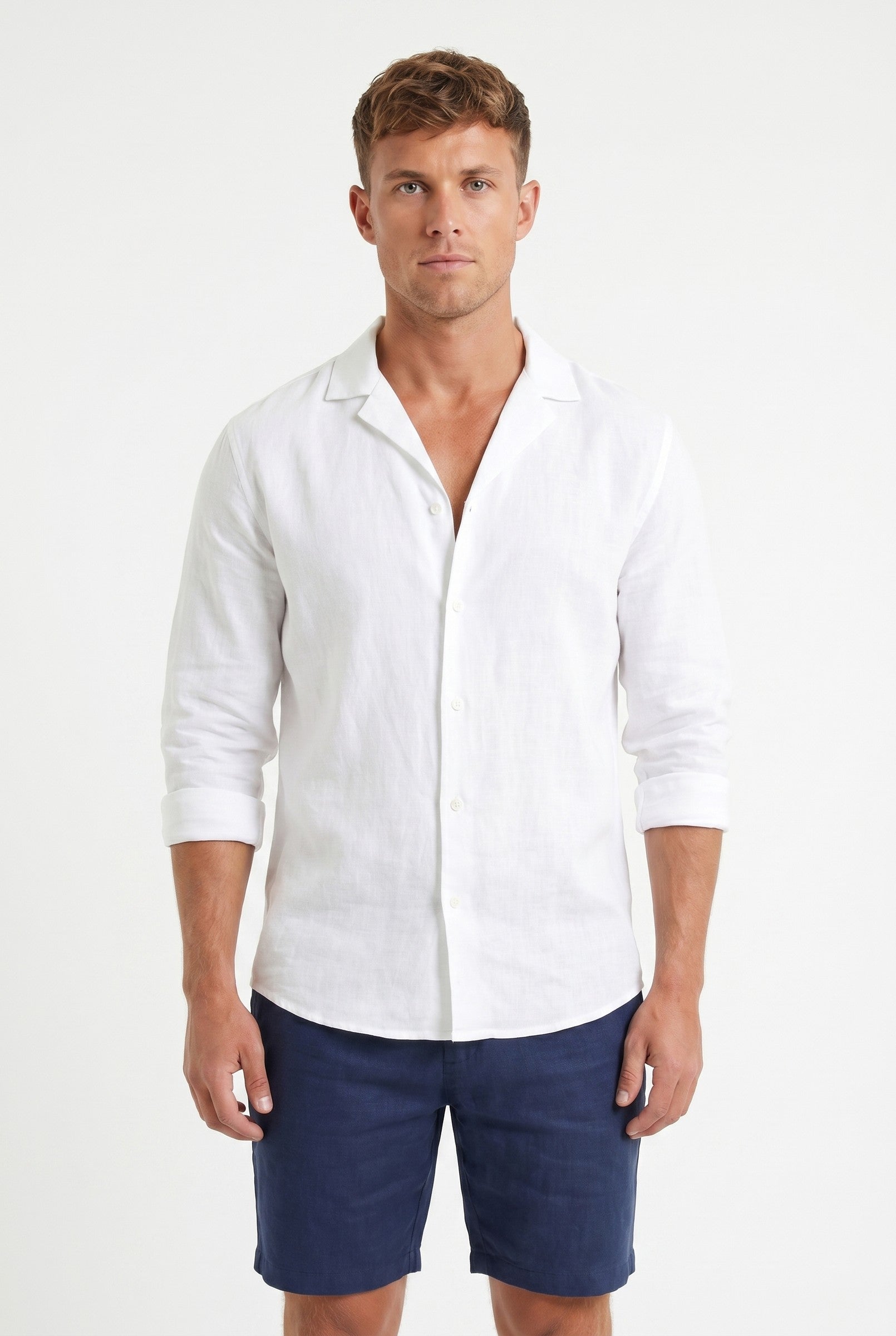 Men's Stretch Linen Blend Cuban Collar Shirt | Blackstone London