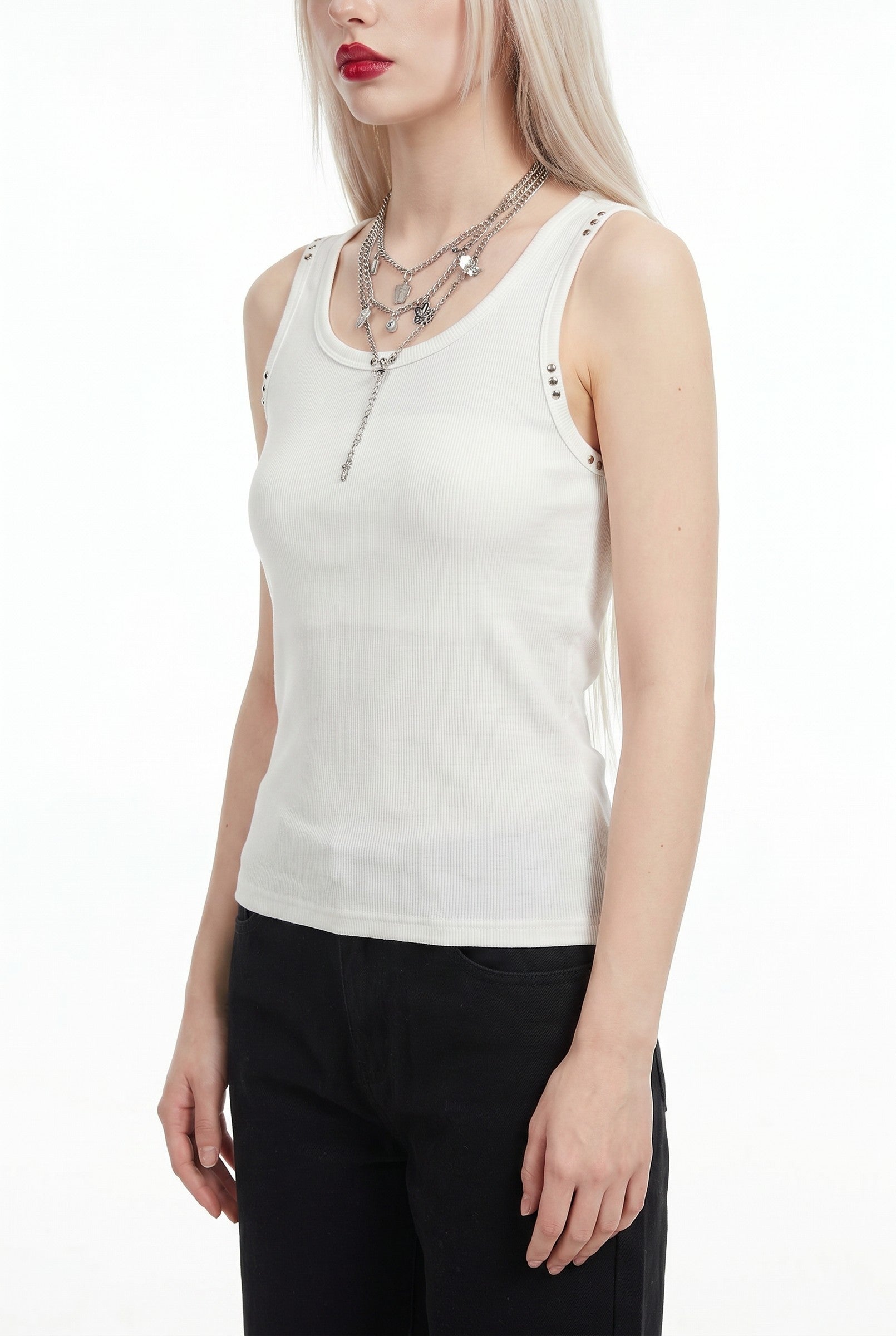 Women's Stud Detail Ribbed Tank | Blackstone London