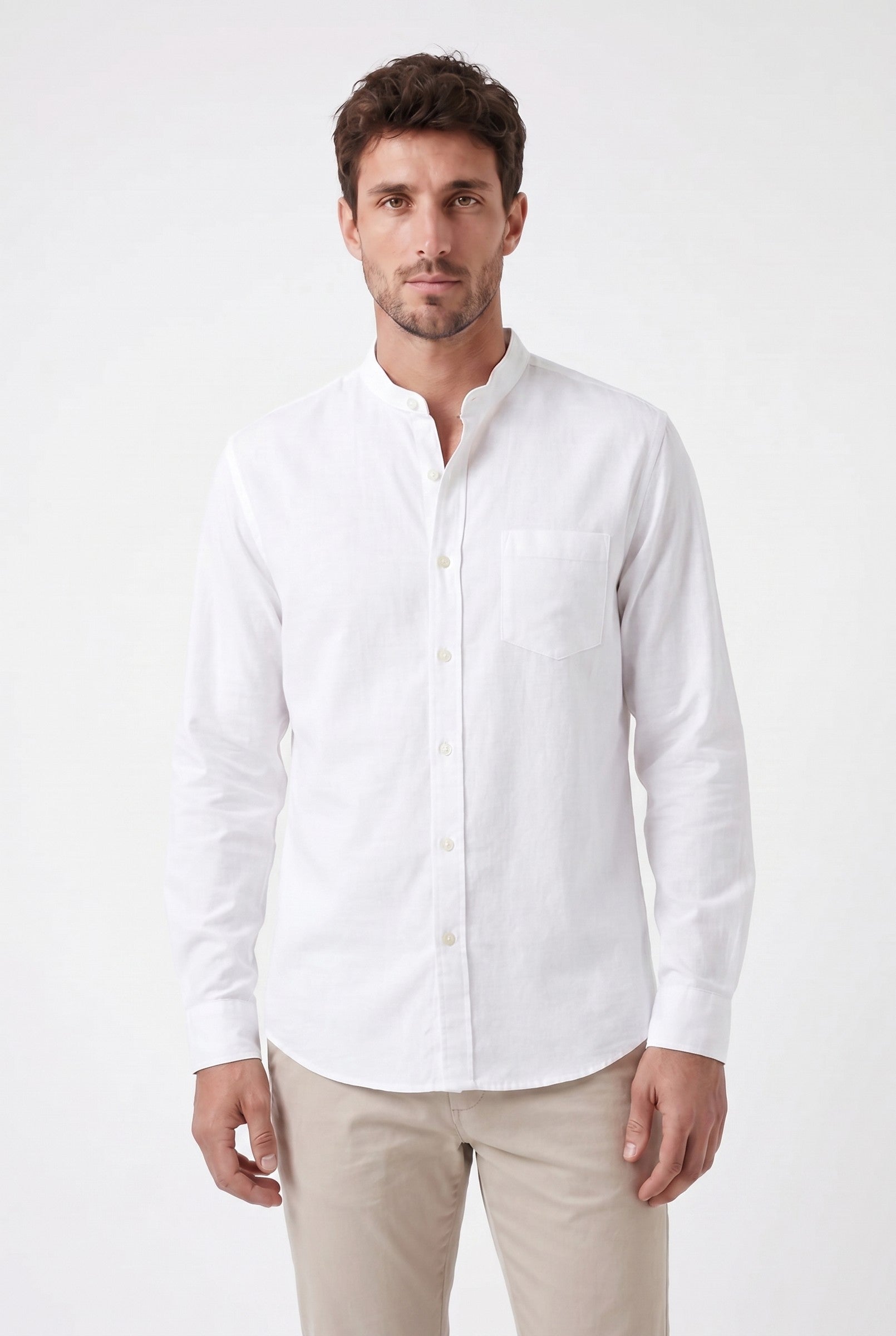 Men's Grandad Collar Cotton Shirt | Blackstone London