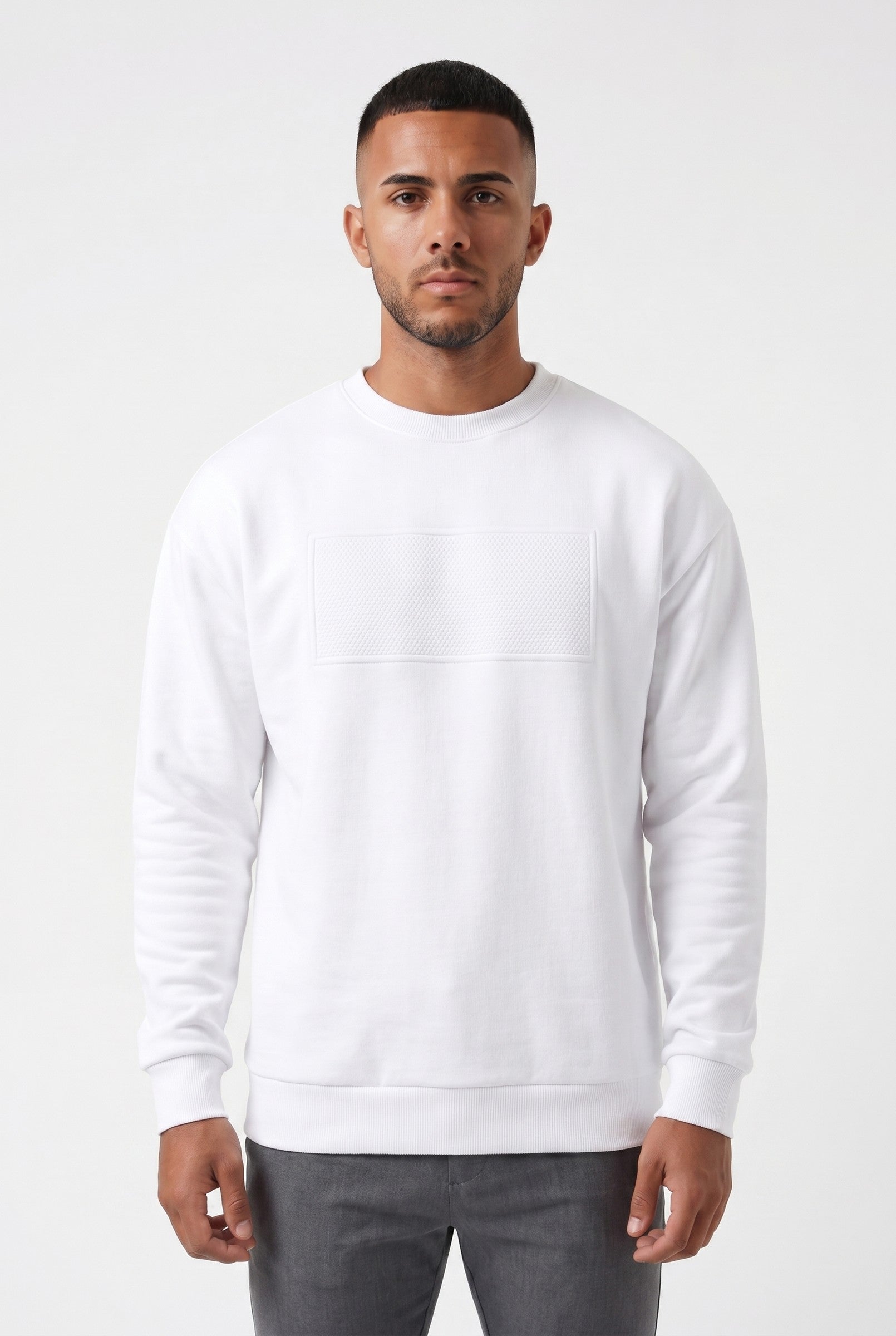 Men's Embossed Sweatshirt in White | Blackstone London