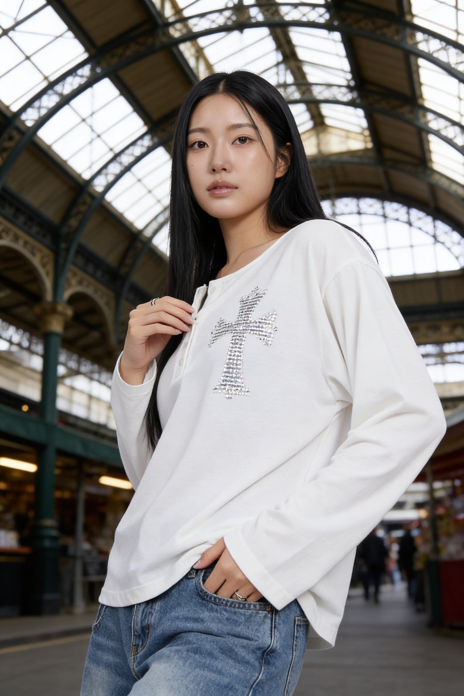 Women's Cross Detail Oversized Long Sleeve Top | Blackstone London