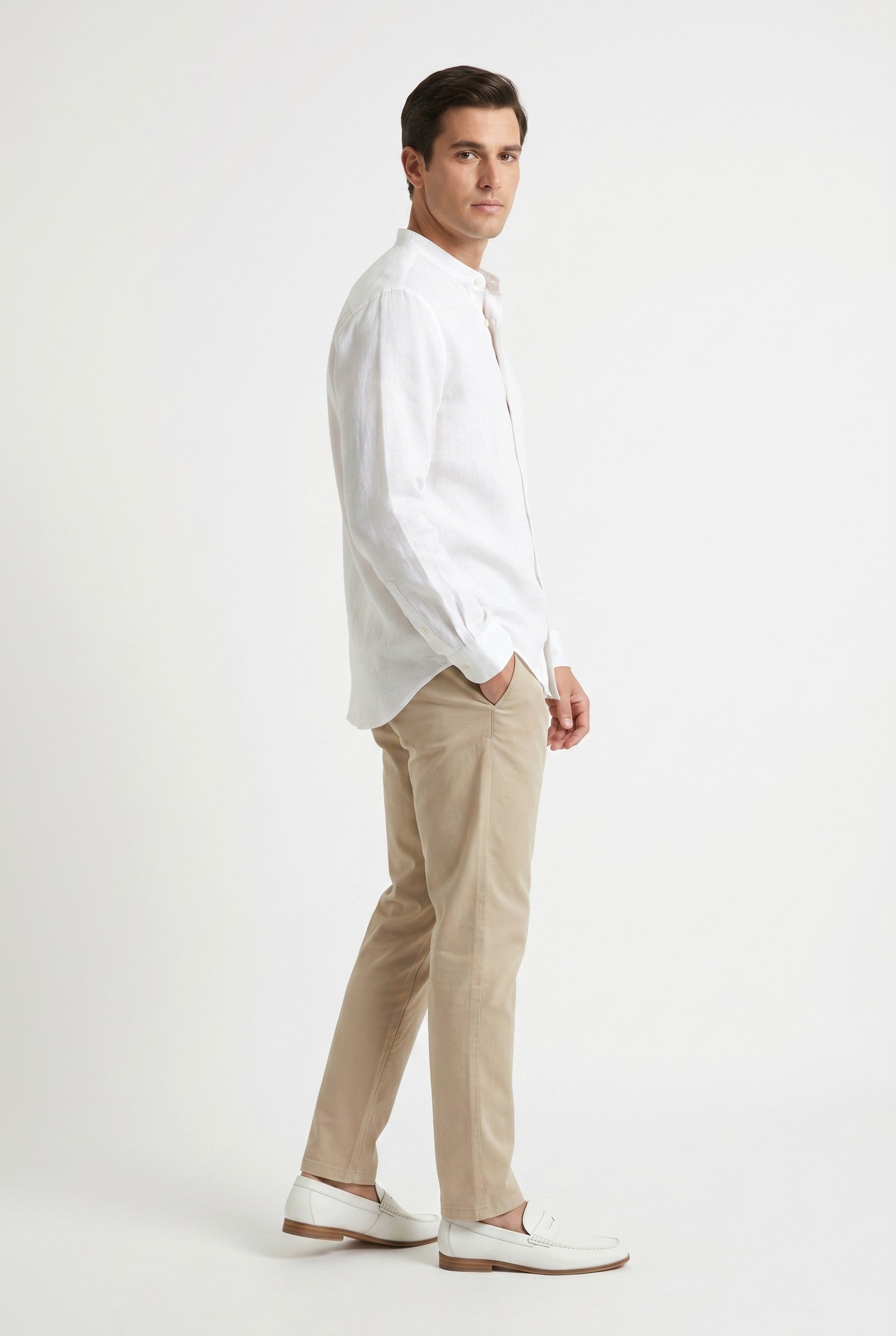 Men's Grandad Collar Cotton Shirt | Blackstone London
