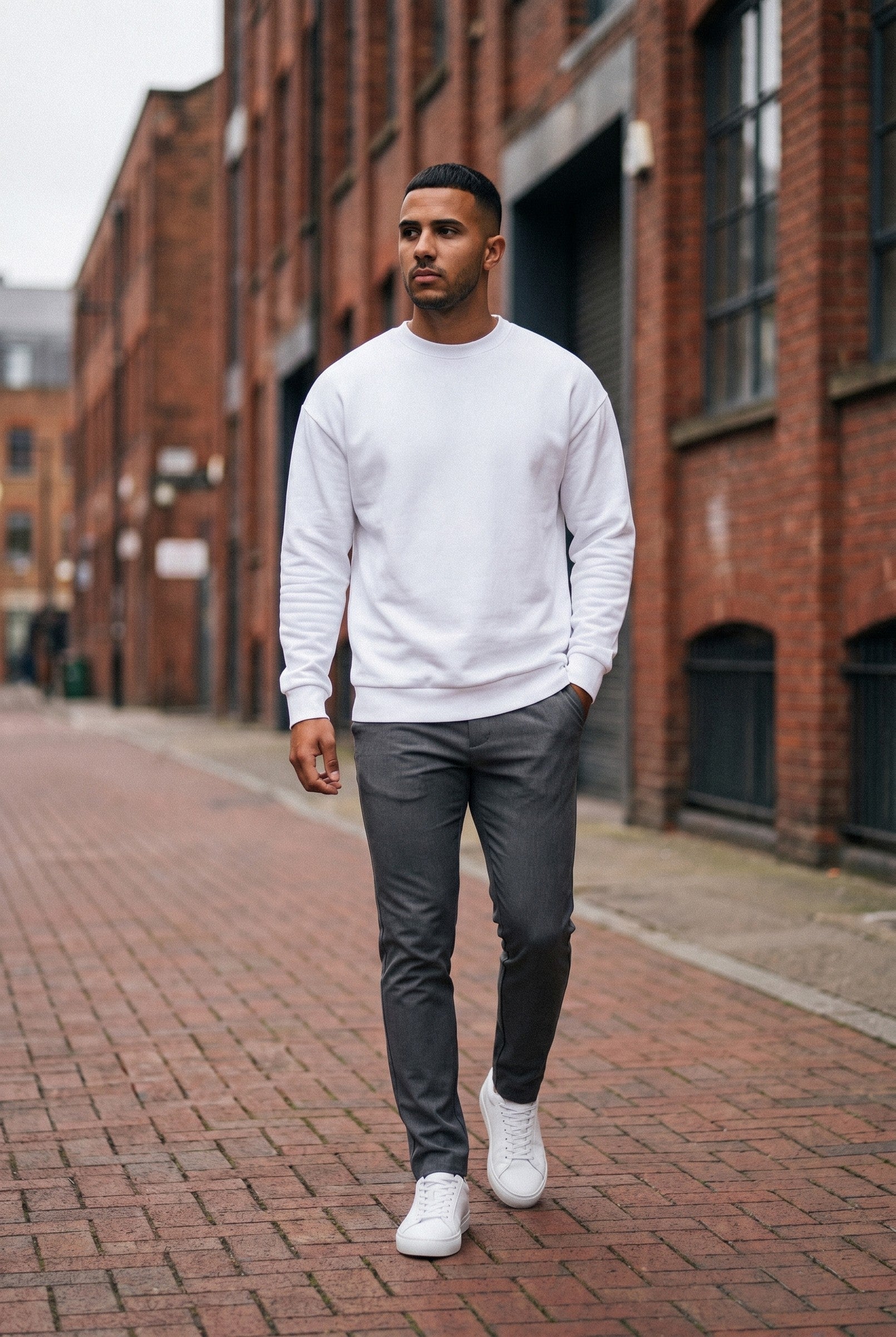 Men's Embossed Sweatshirt in White | Blackstone London