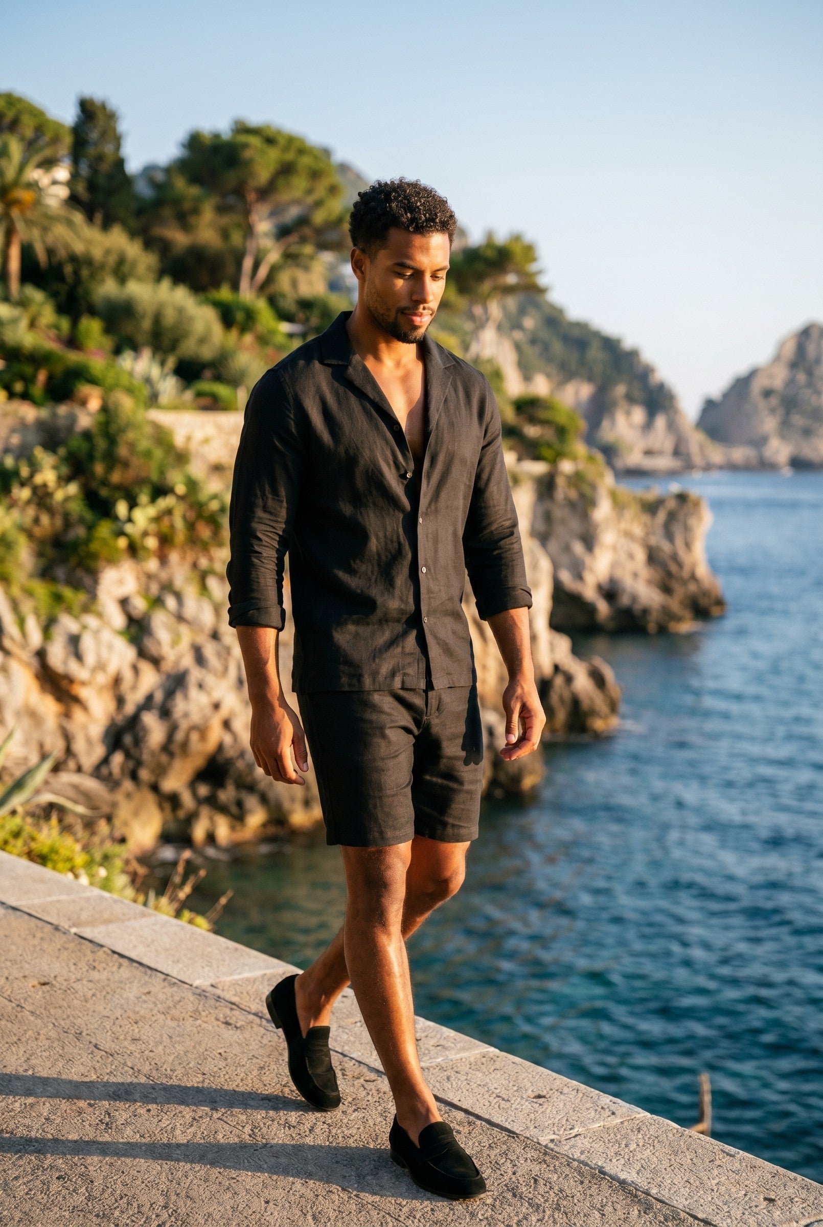 Men's Stretch Linen Blend Cuban Collar Shirt | Blackstone London
