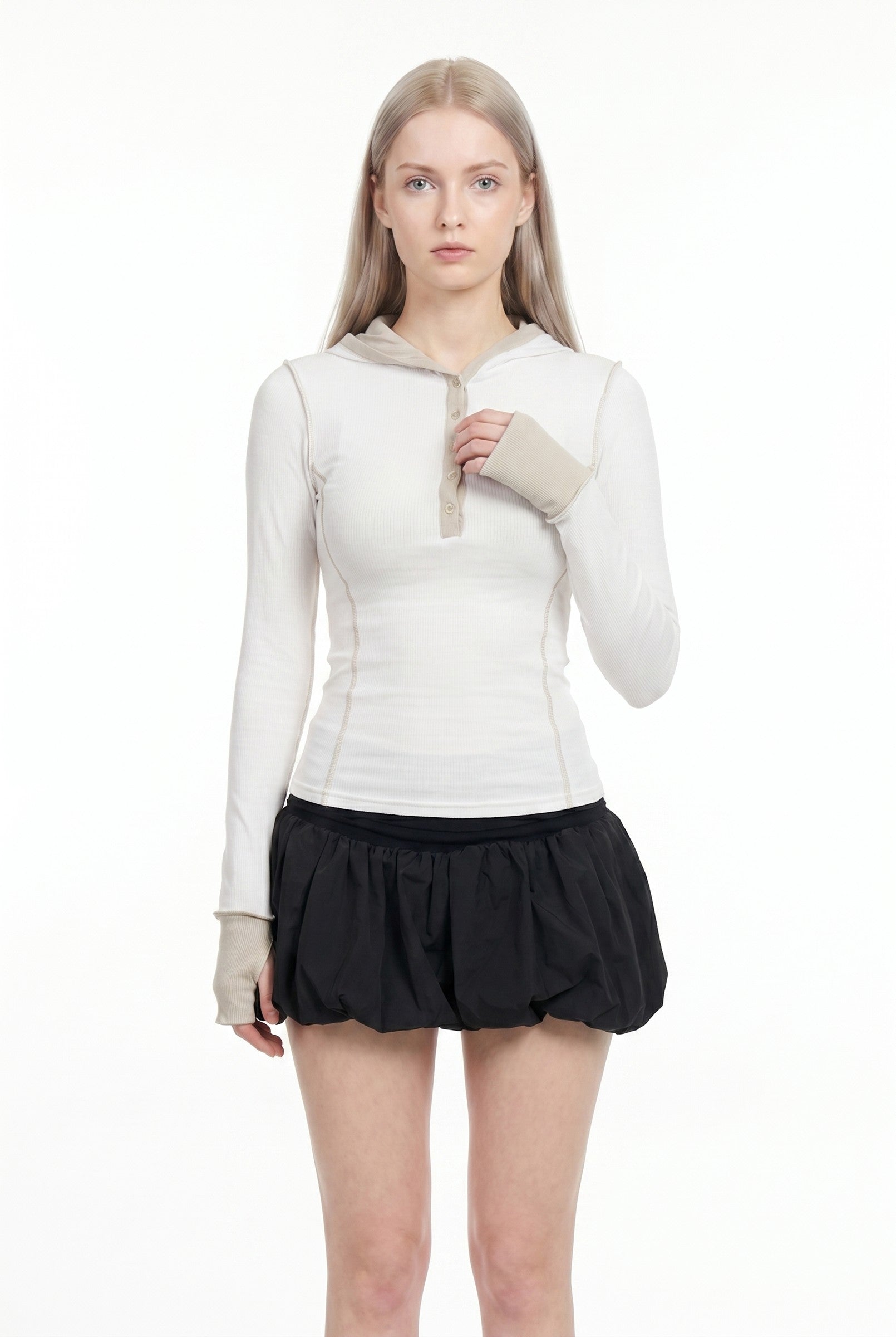 Women's Hooded Henley Long Sleeve Top | Blackstone London