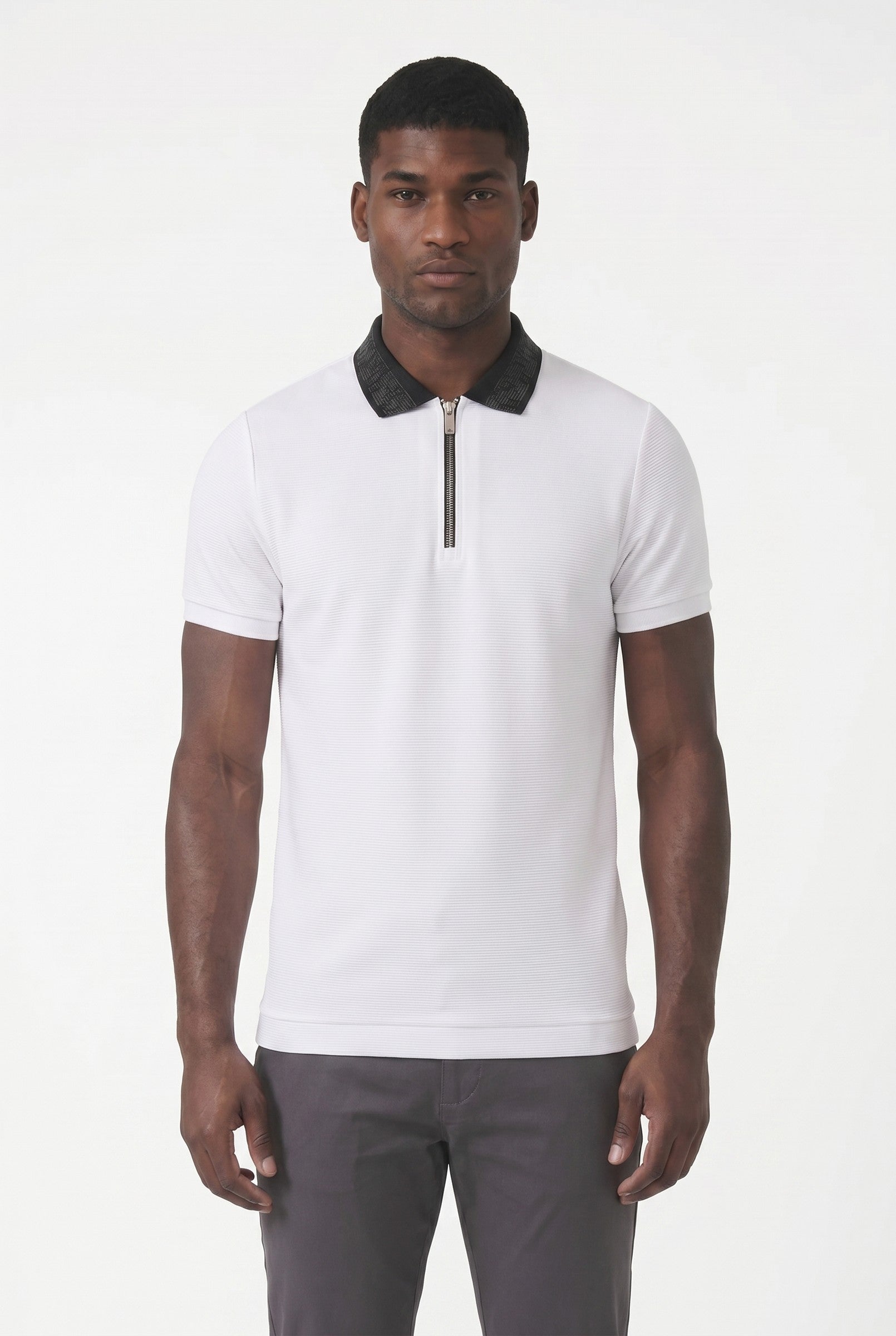 Men's Premium Logo Collar Polo in White | Blackstone London