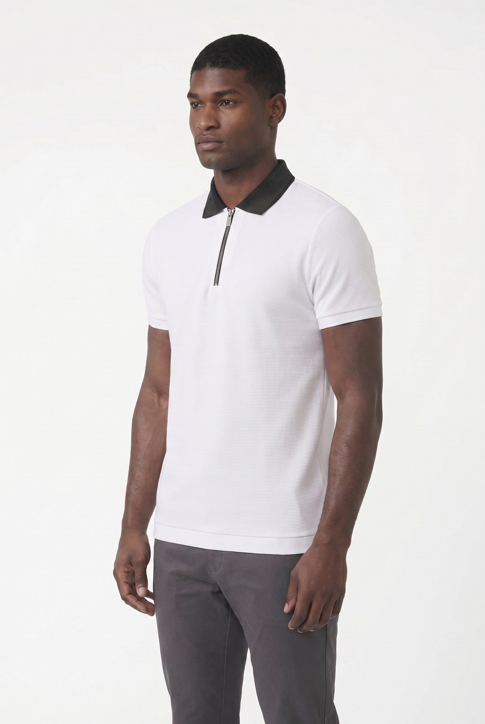 Men's Premium Logo Collar Polo in White | Blackstone London
