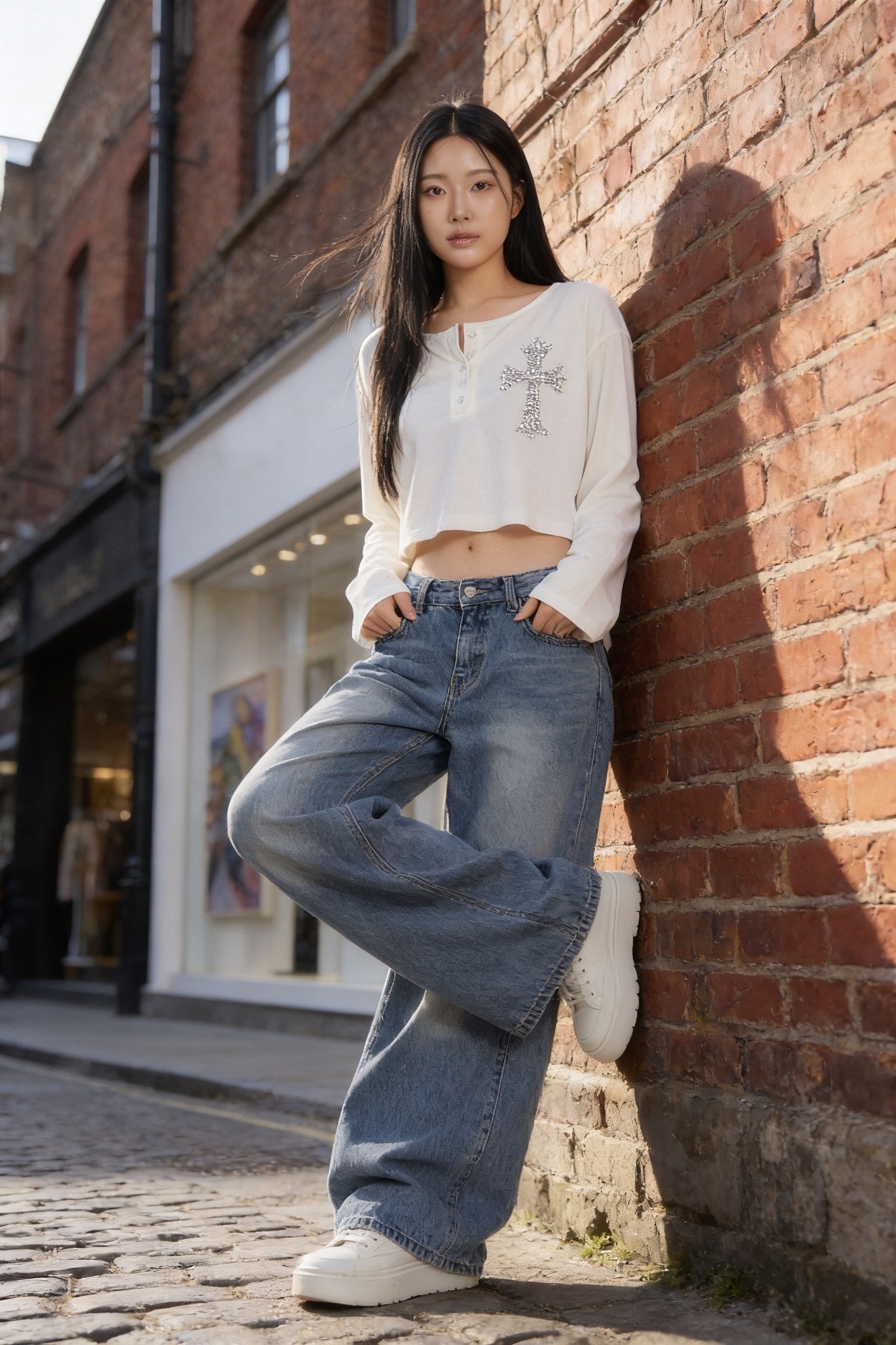 Women's Cross Detail Oversized Long Sleeve Top | Blackstone London