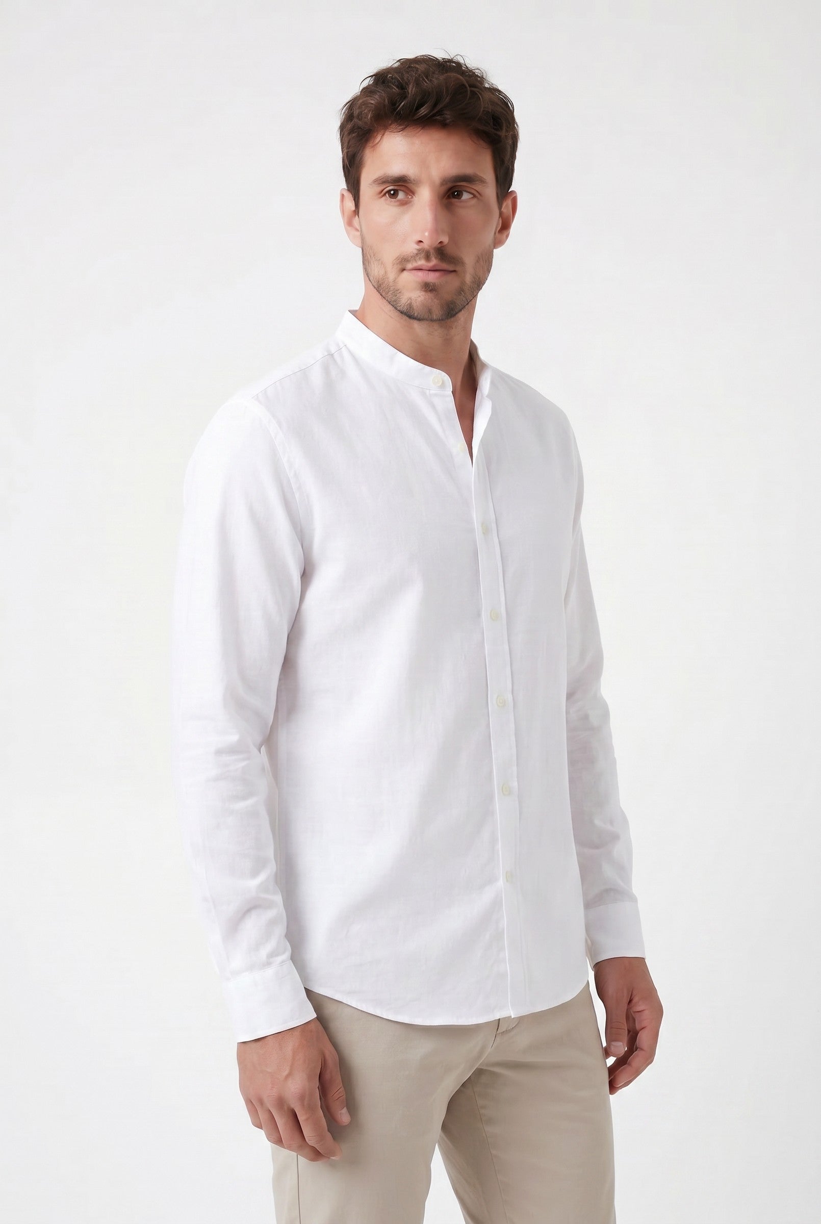 Men's Grandad Collar Cotton Shirt | Blackstone London