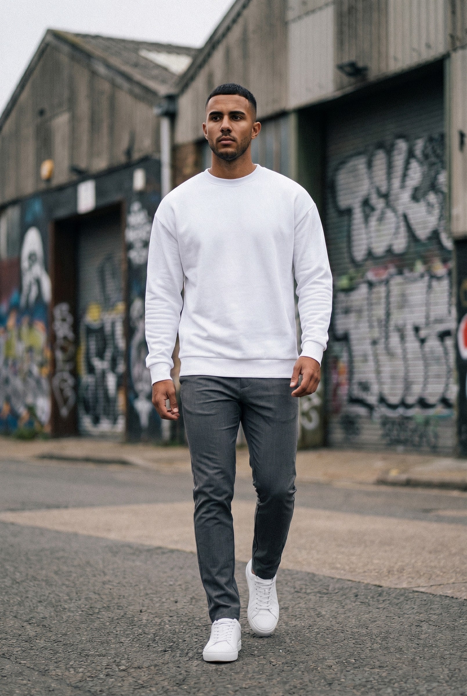 Men's Embossed Sweatshirt in White | Blackstone London