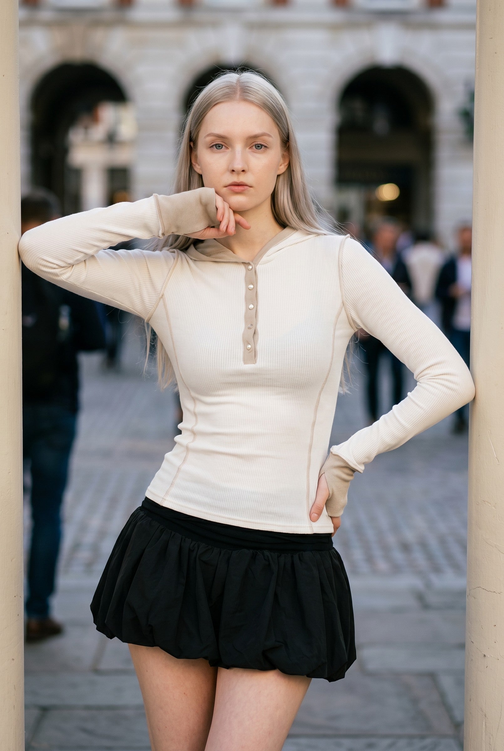 Women's Hooded Henley Long Sleeve Top | Blackstone London