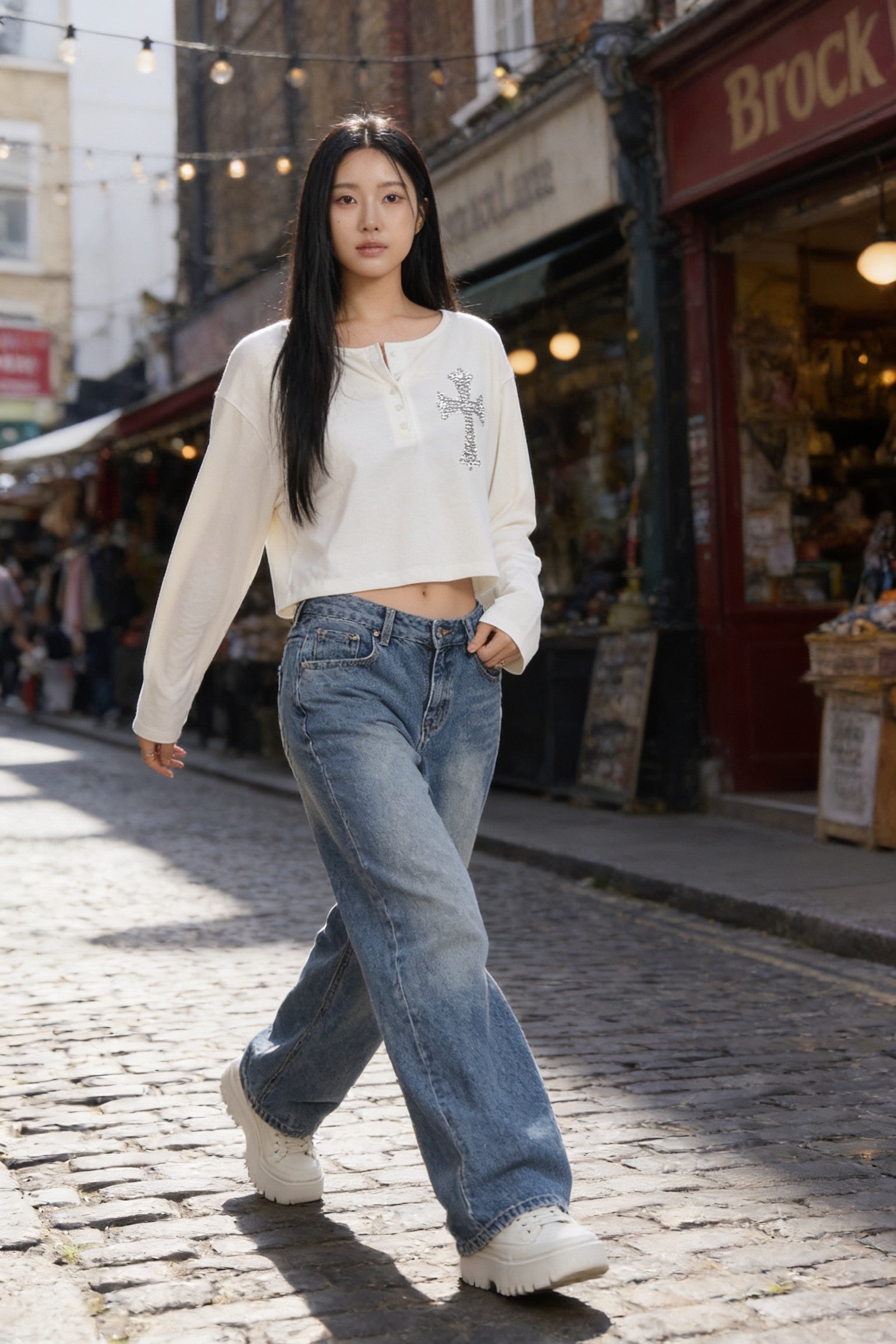 Women's Cross Detail Oversized Long Sleeve Top | Blackstone London