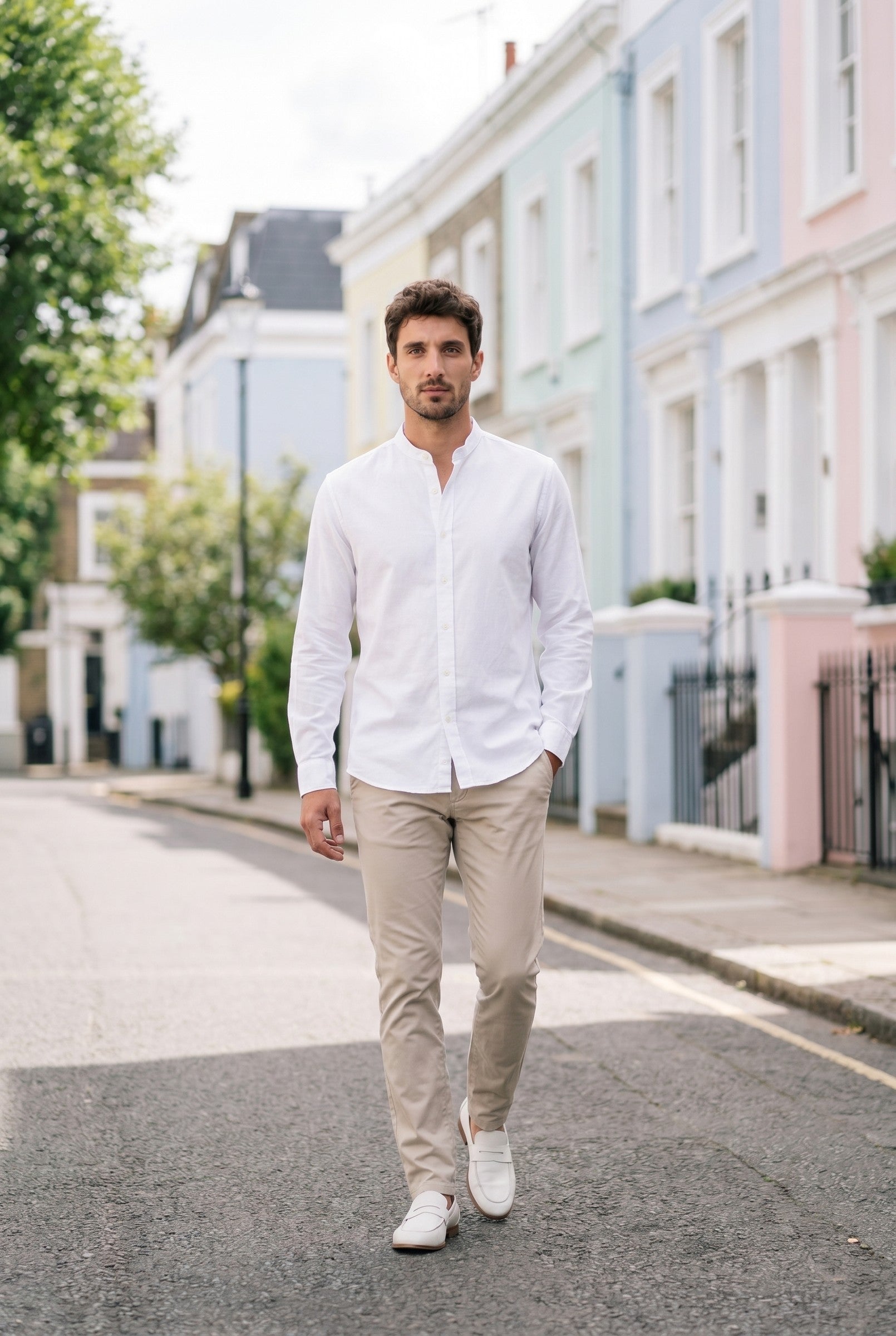 Men's Grandad Collar Cotton Shirt | Blackstone London