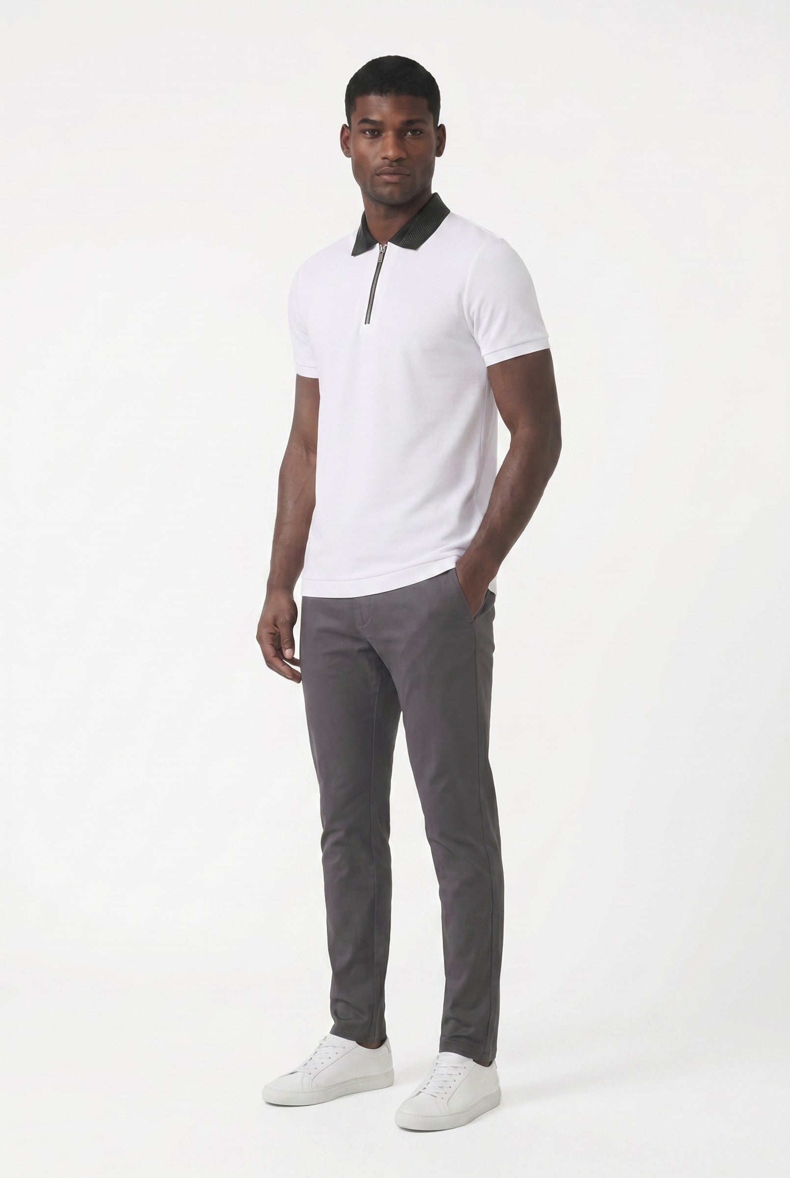 Men's Premium Logo Collar Polo in White | Blackstone London