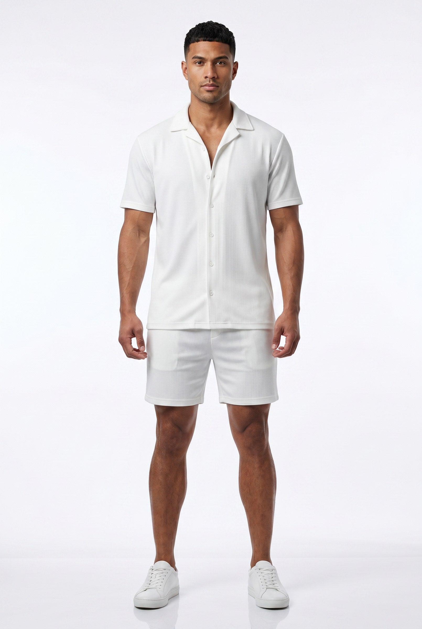 Men's Cuban Collar Knit Shirt & Shorts 2-Piece Set | Blackstone London