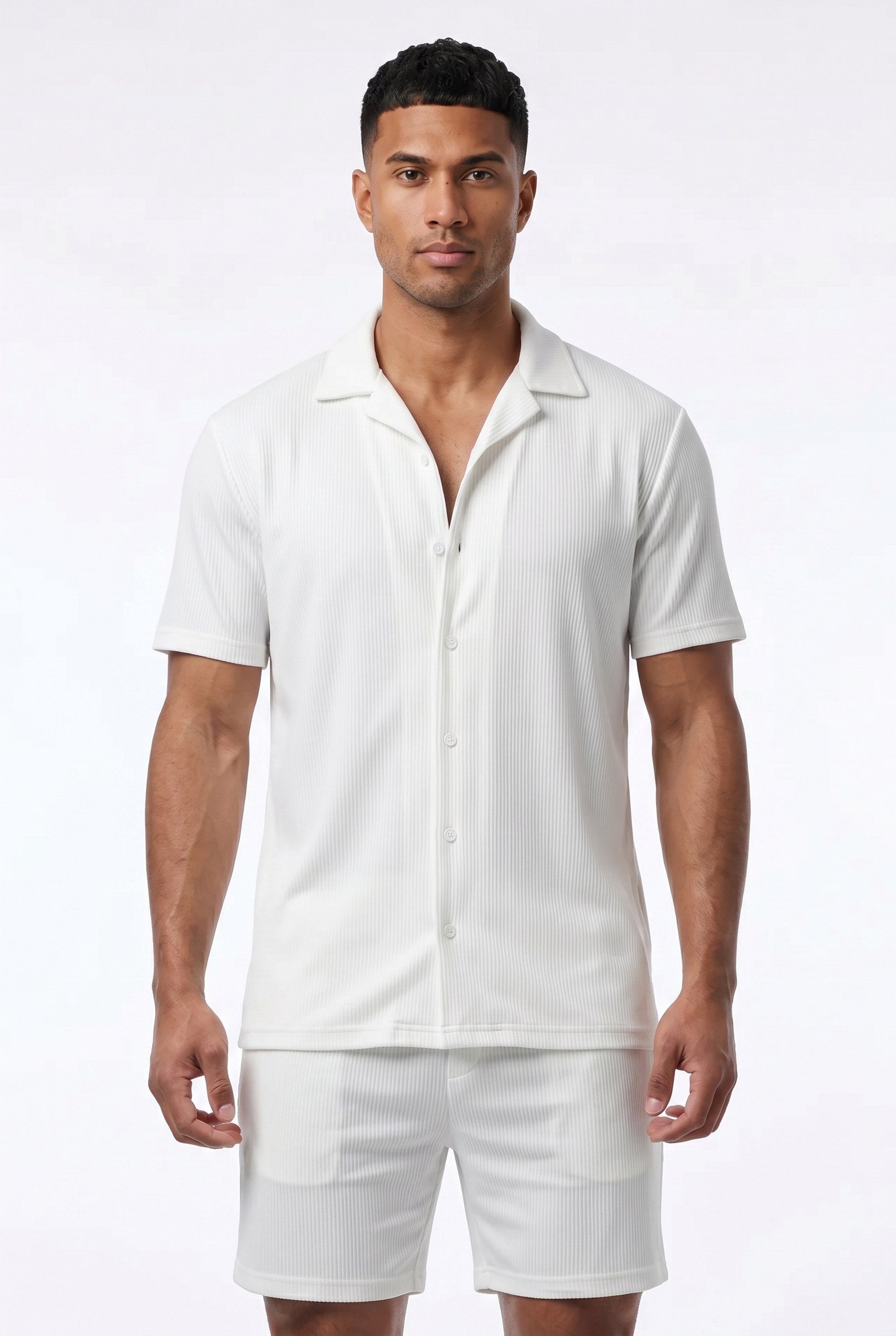 Men's Cuban Collar Knit Shirt & Shorts 2-Piece Set | Blackstone London