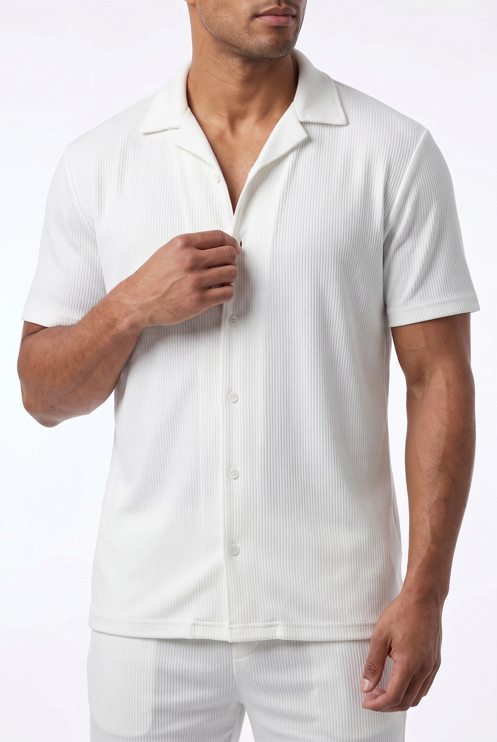 Men's Cuban Collar Knit Shirt & Shorts 2-Piece Set | Blackstone London