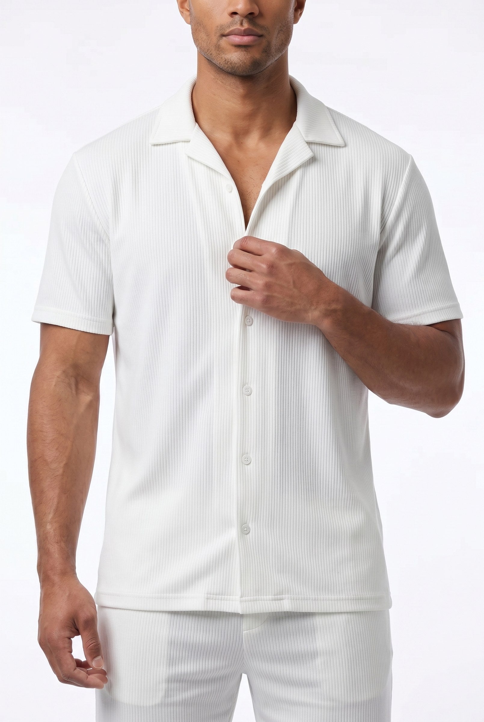 Men's Cuban Collar Knit Shirt & Shorts 2-Piece Set | Blackstone London