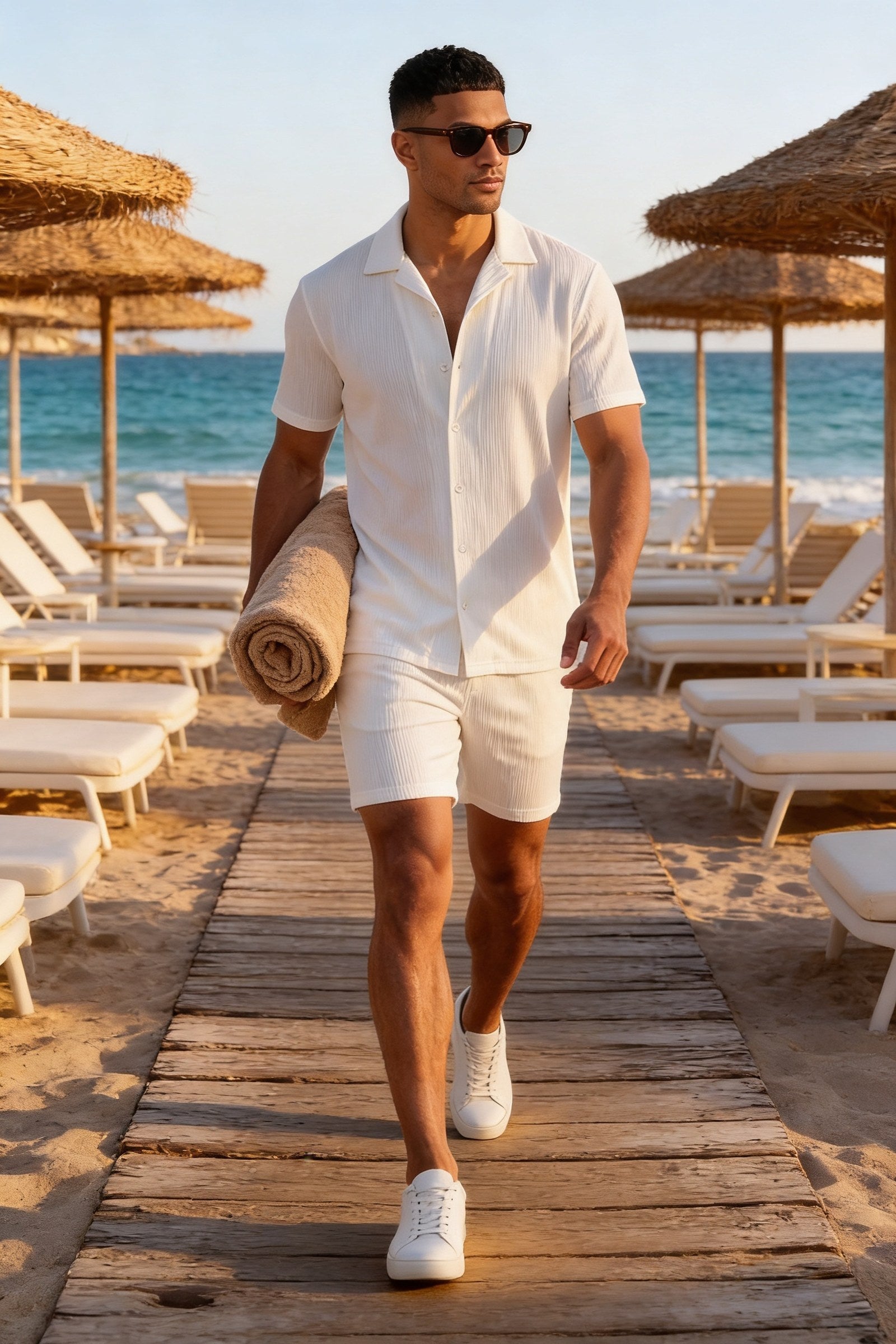 Men's Cuban Collar Knit Shirt & Shorts 2-Piece Set | Blackstone London