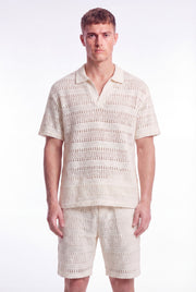 Men's Crochet Knit Stripe Boxy Polo | Blackstone London