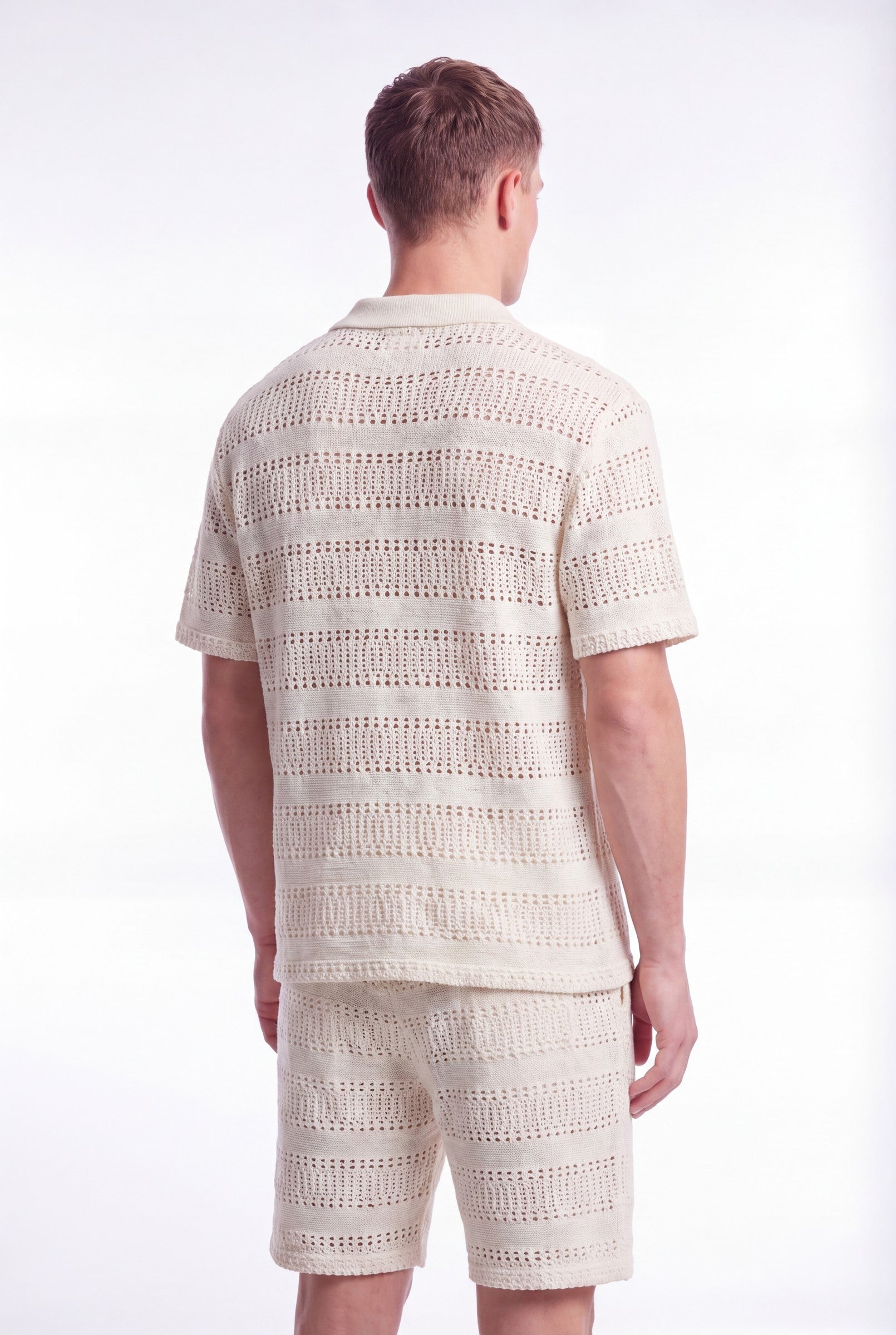 Men's Crochet Knit Stripe Boxy Polo | Blackstone London