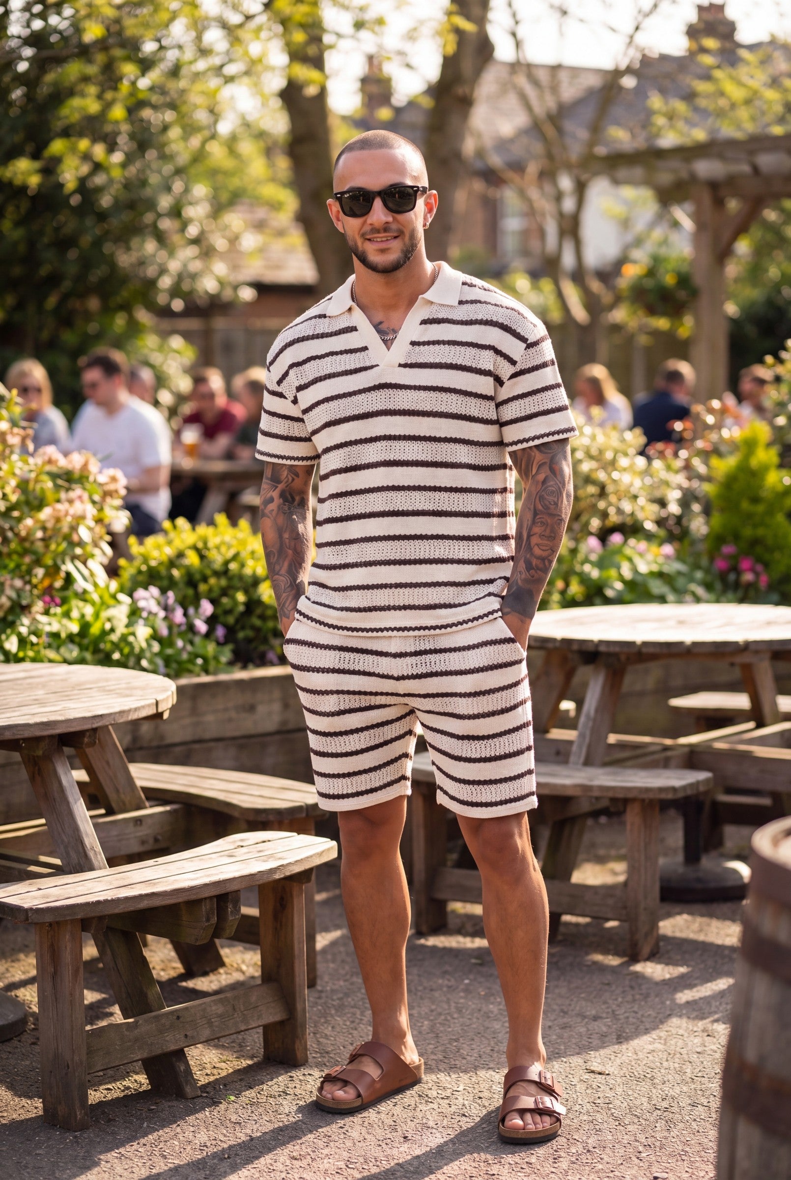 Men's Crochet Knit Stripe Boxy Polo | Blackstone London