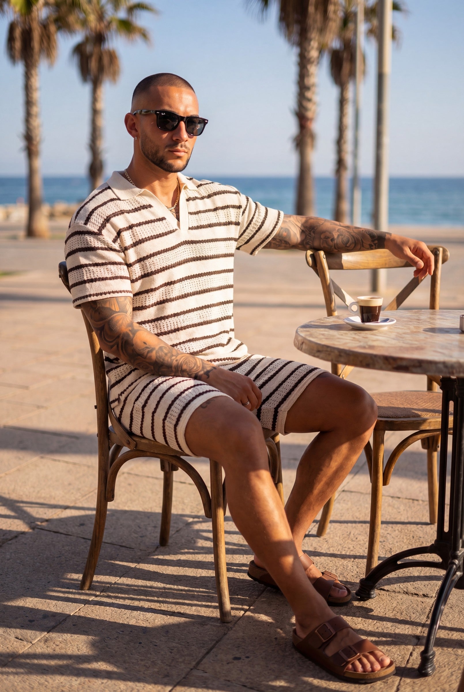 Men's Crochet Knit Stripe Boxy Polo | Blackstone London