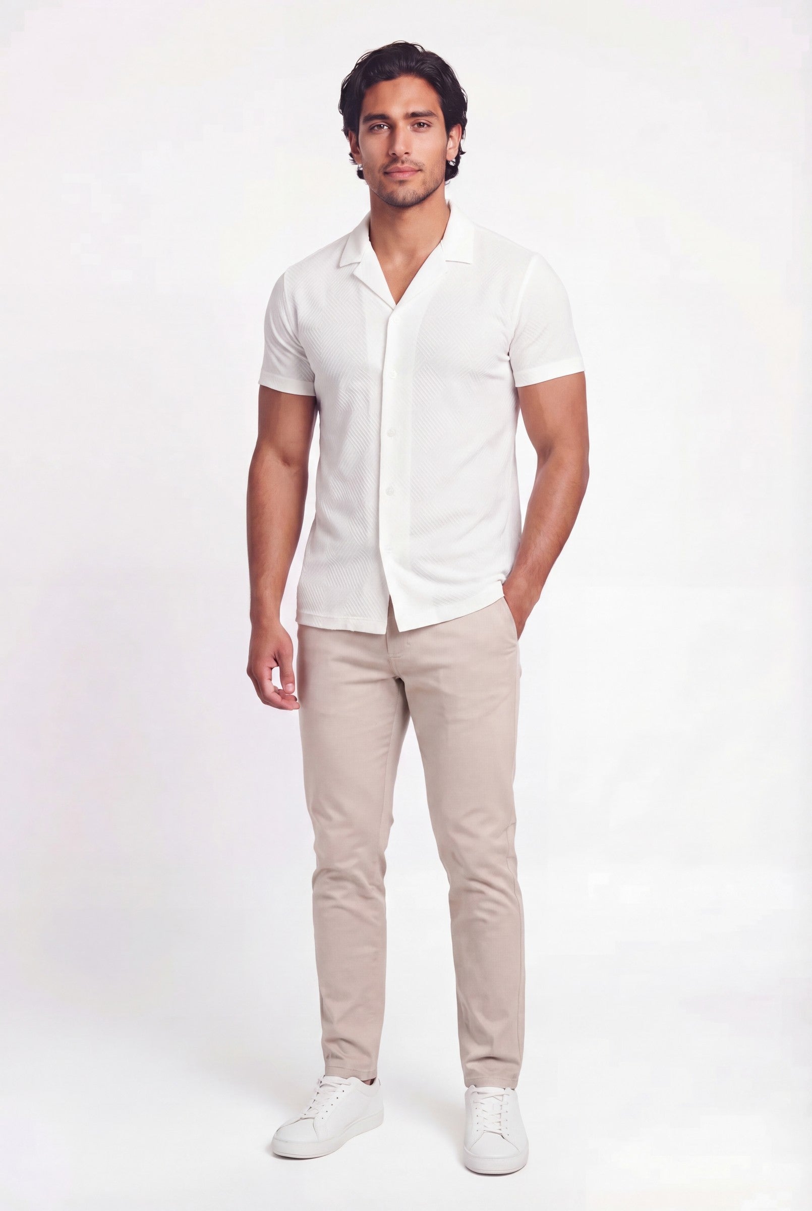 Men's Woven Textured Cuban Collar Shirt | Blackstone London