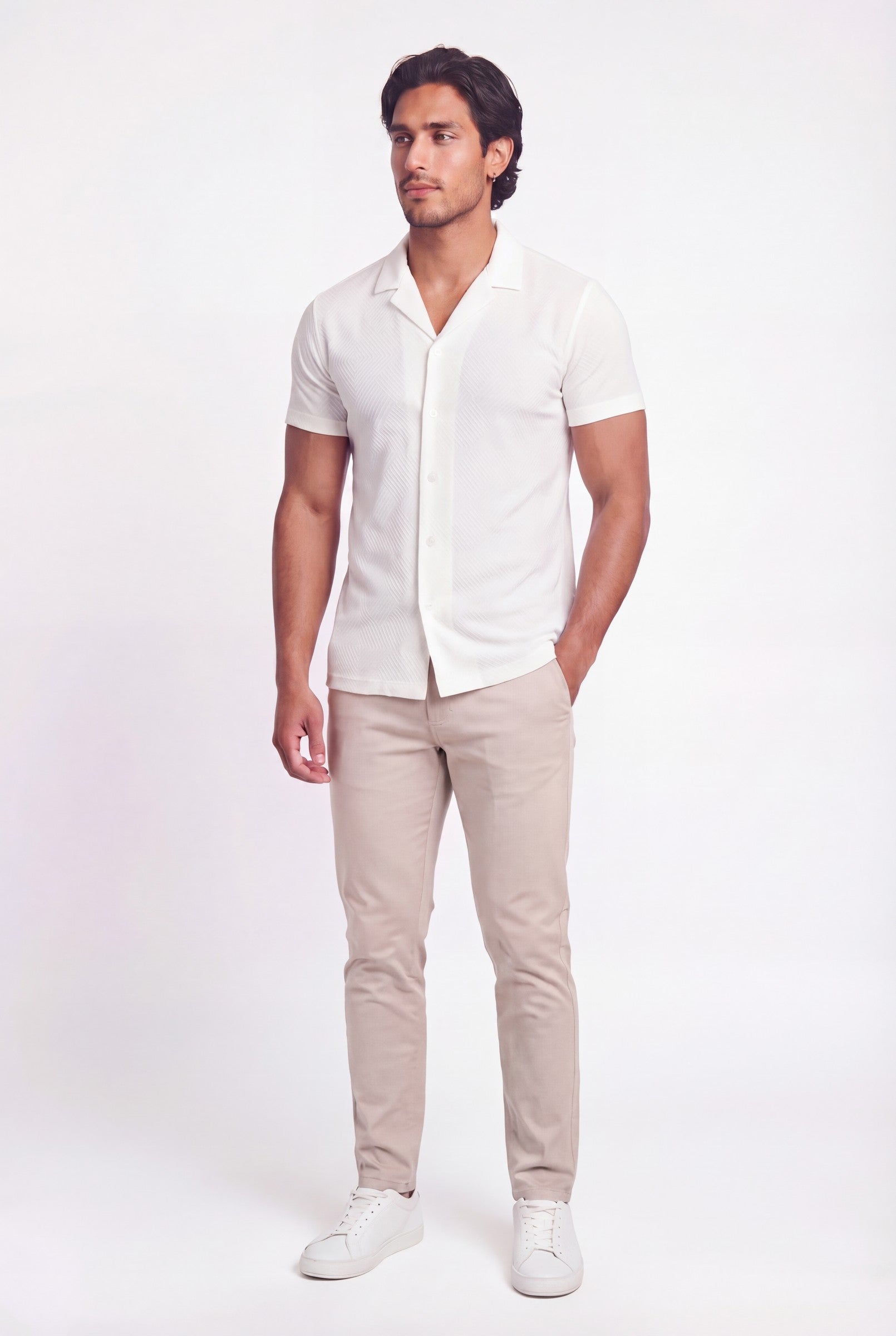 Men's Woven Textured Cuban Collar Shirt | Blackstone London