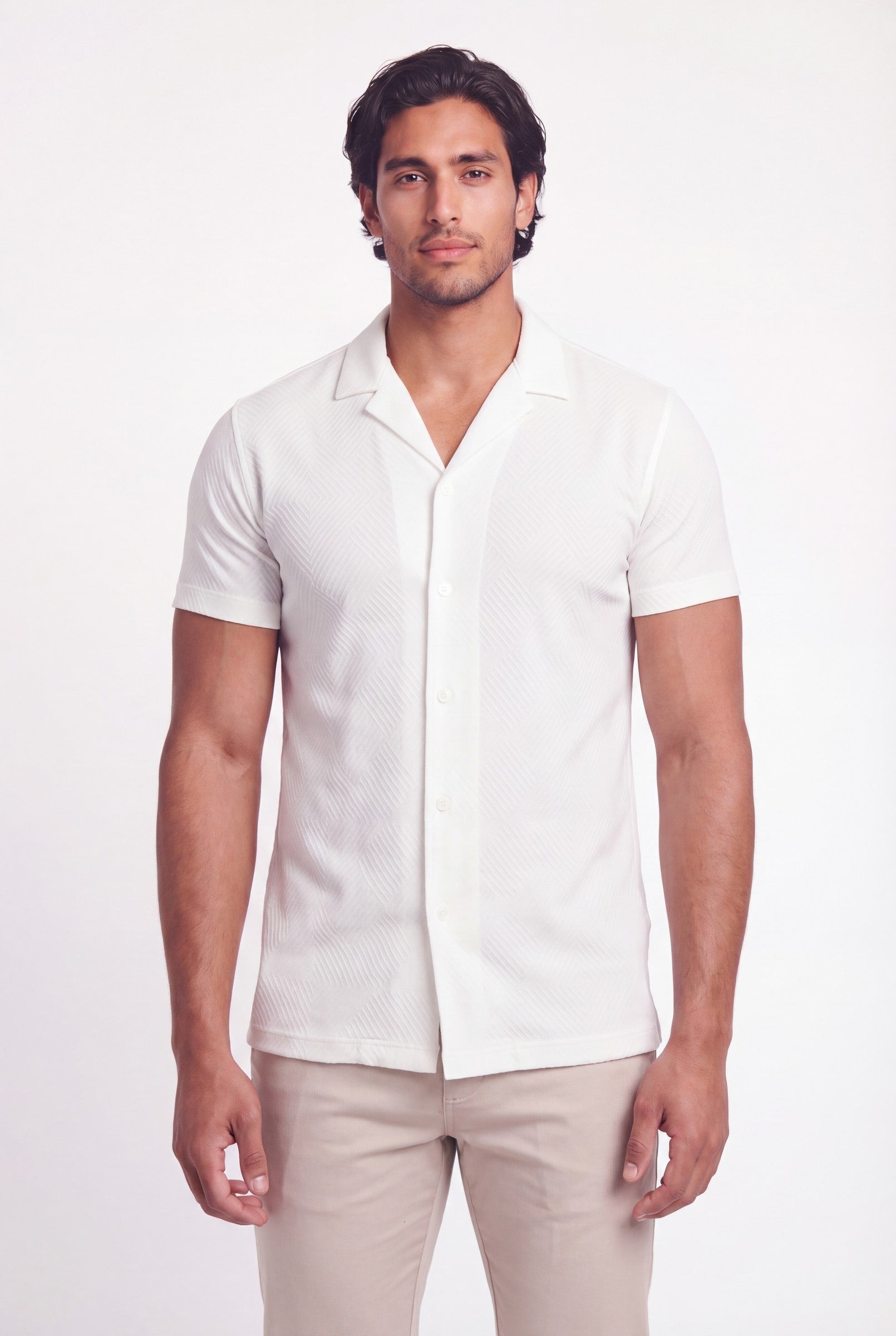 Men's Woven Textured Cuban Collar Shirt | Blackstone London