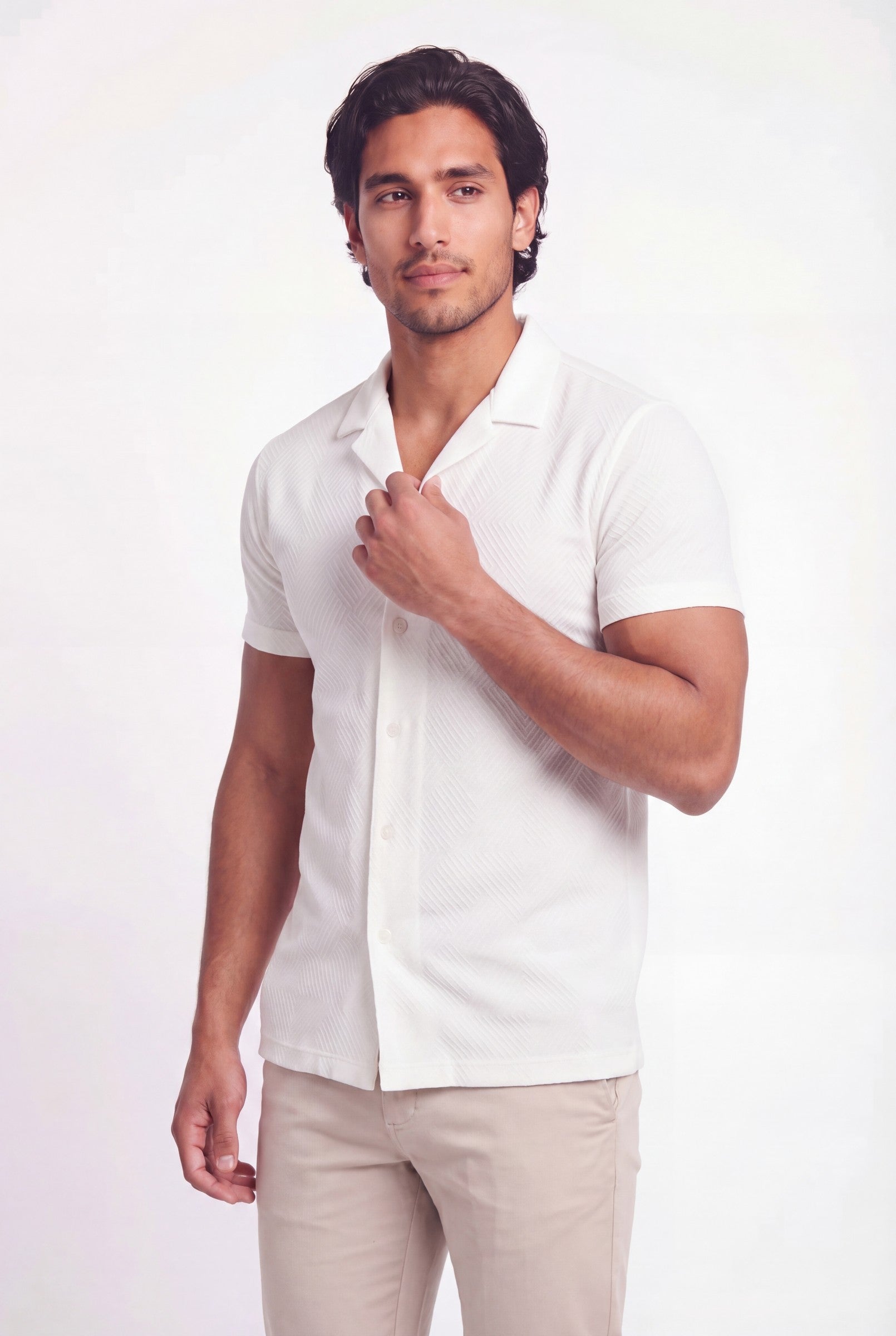 Men's Woven Textured Cuban Collar Shirt | Blackstone London
