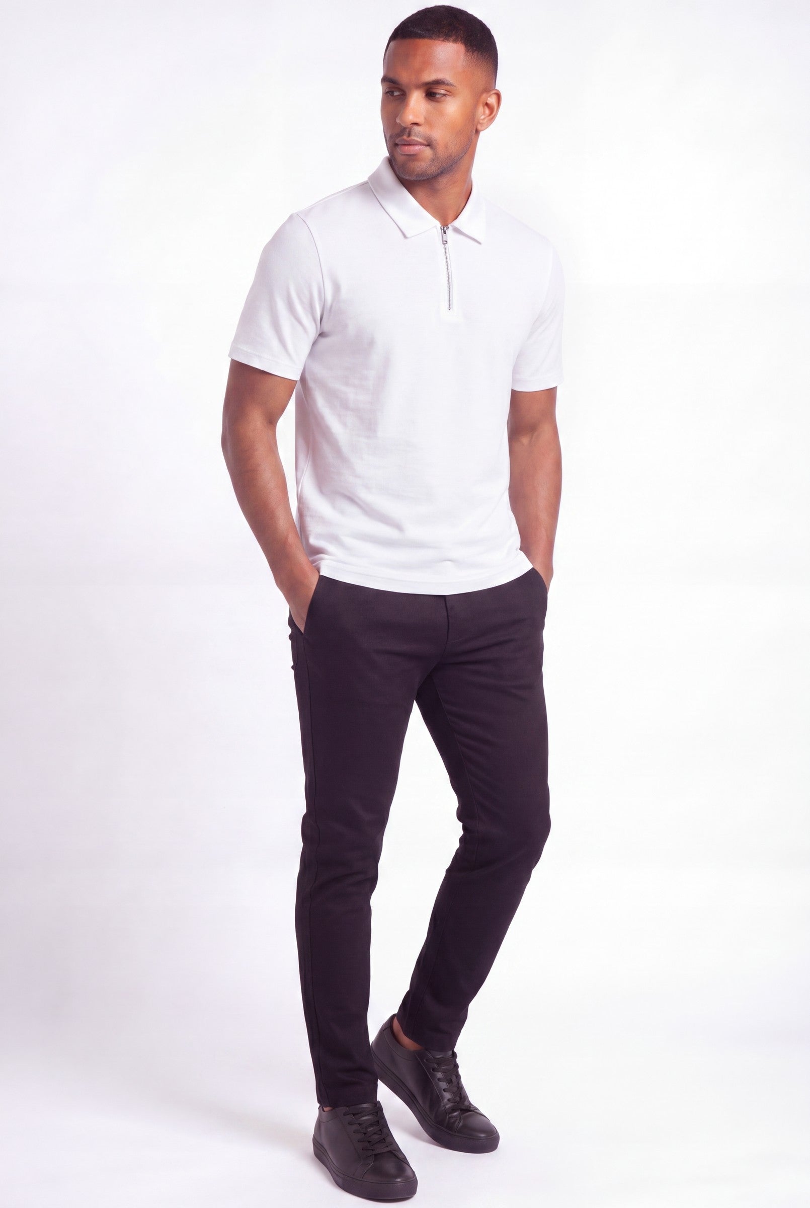 Men's Quinta Textured Zip Polo Shirt | Blackstone London