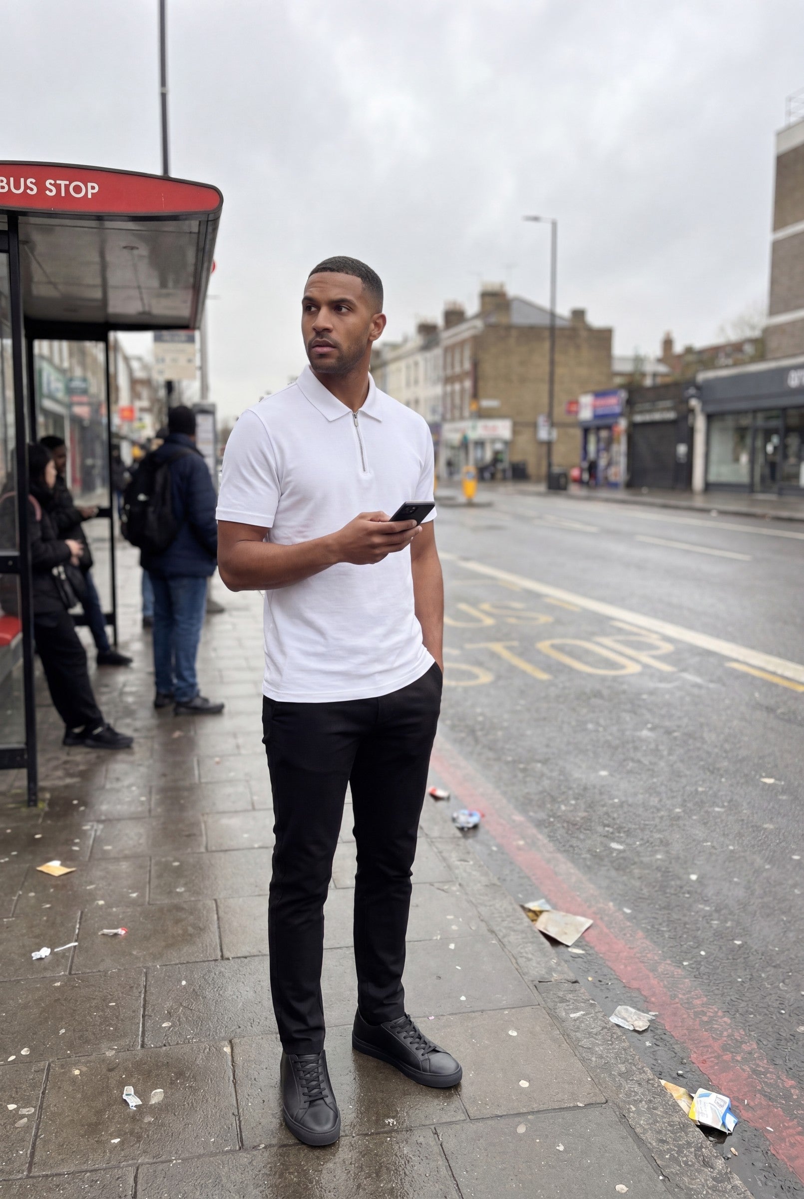 Men's Quinta Textured Zip Polo Shirt | Blackstone London