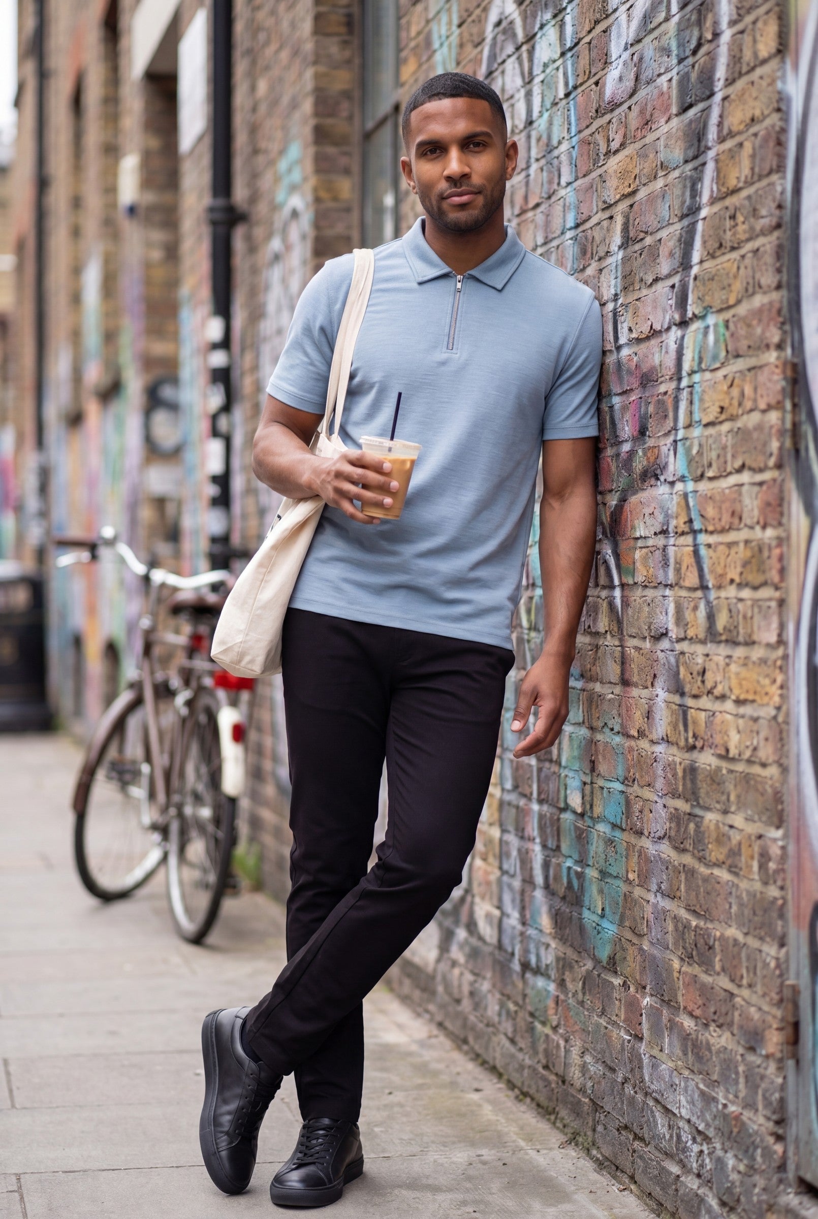 Men's Quinta Textured Zip Polo Shirt | Blackstone London