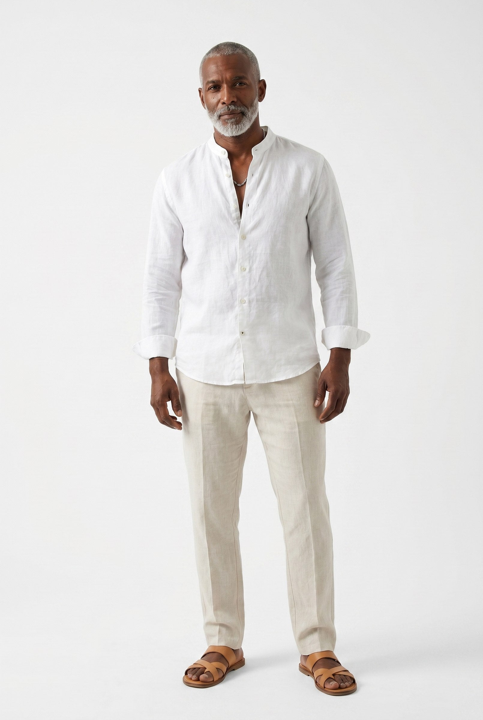 Men's Linen Mandarin Collar Shirt | Blackstone London