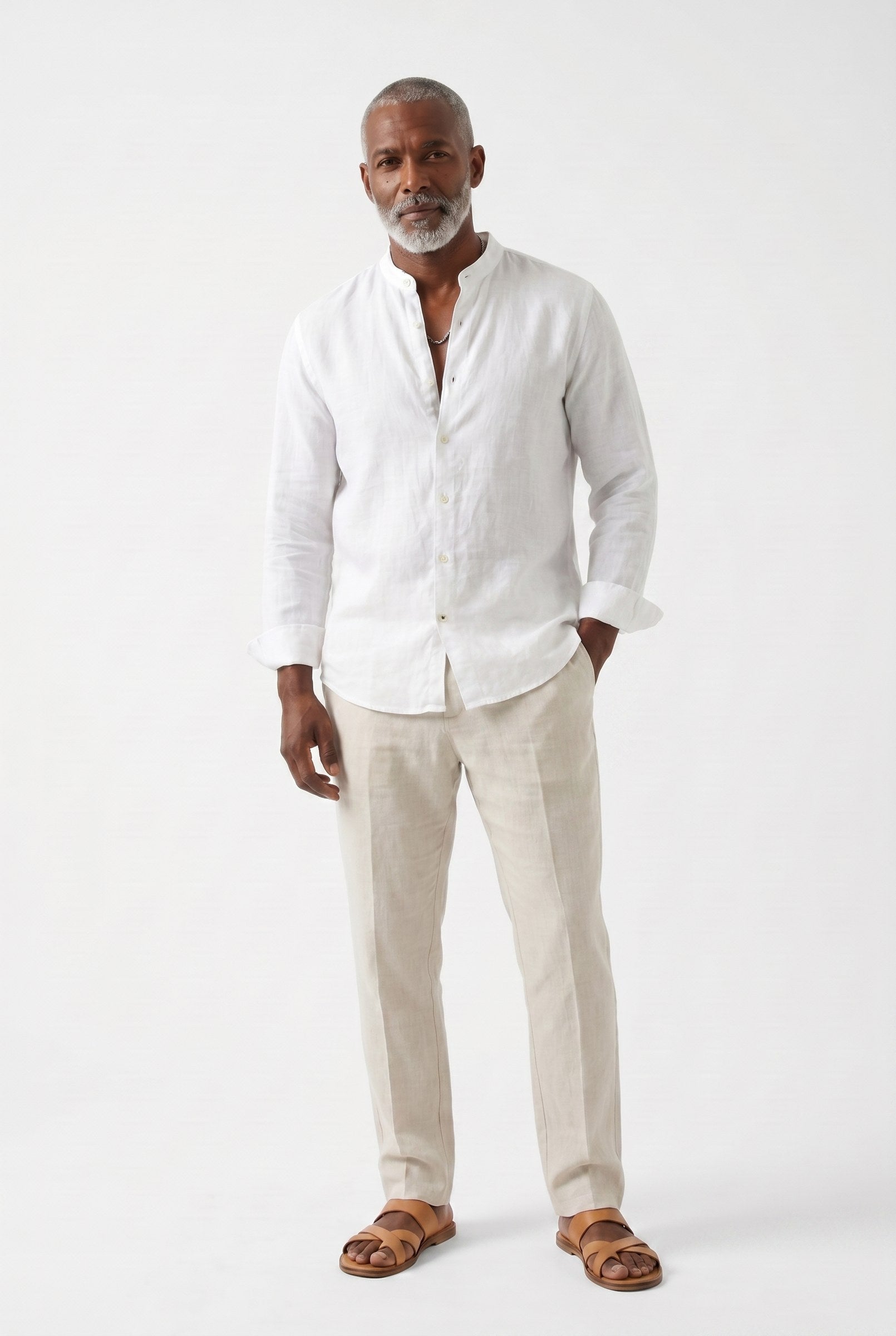 Men's Linen Mandarin Collar Shirt | Blackstone London