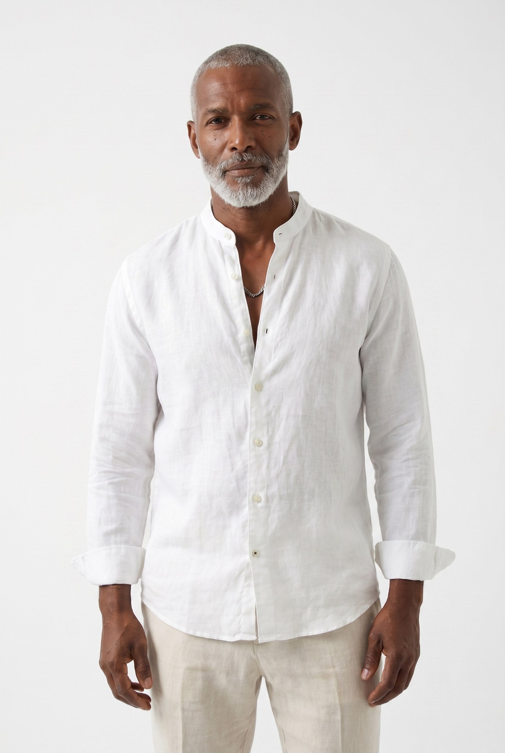 Men's Linen Mandarin Collar Shirt | Blackstone London