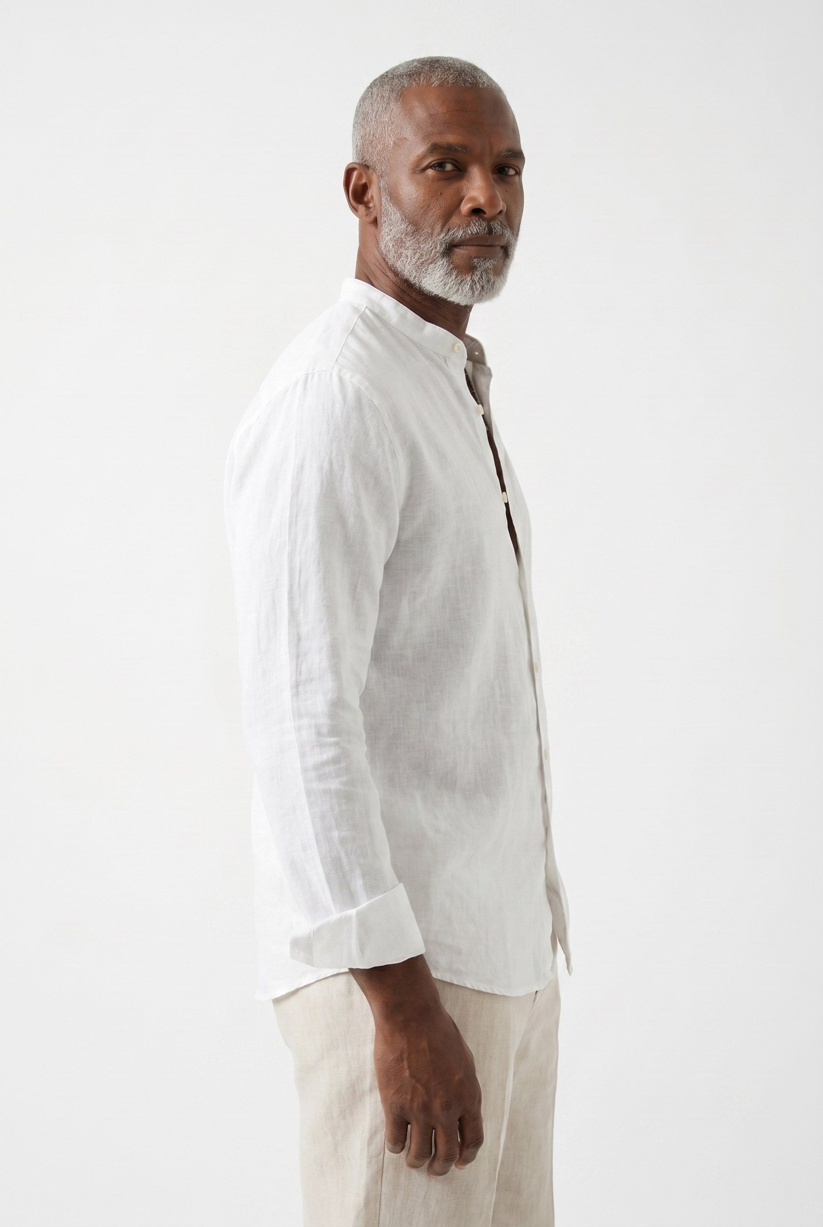 Men's Linen Mandarin Collar Shirt | Blackstone London