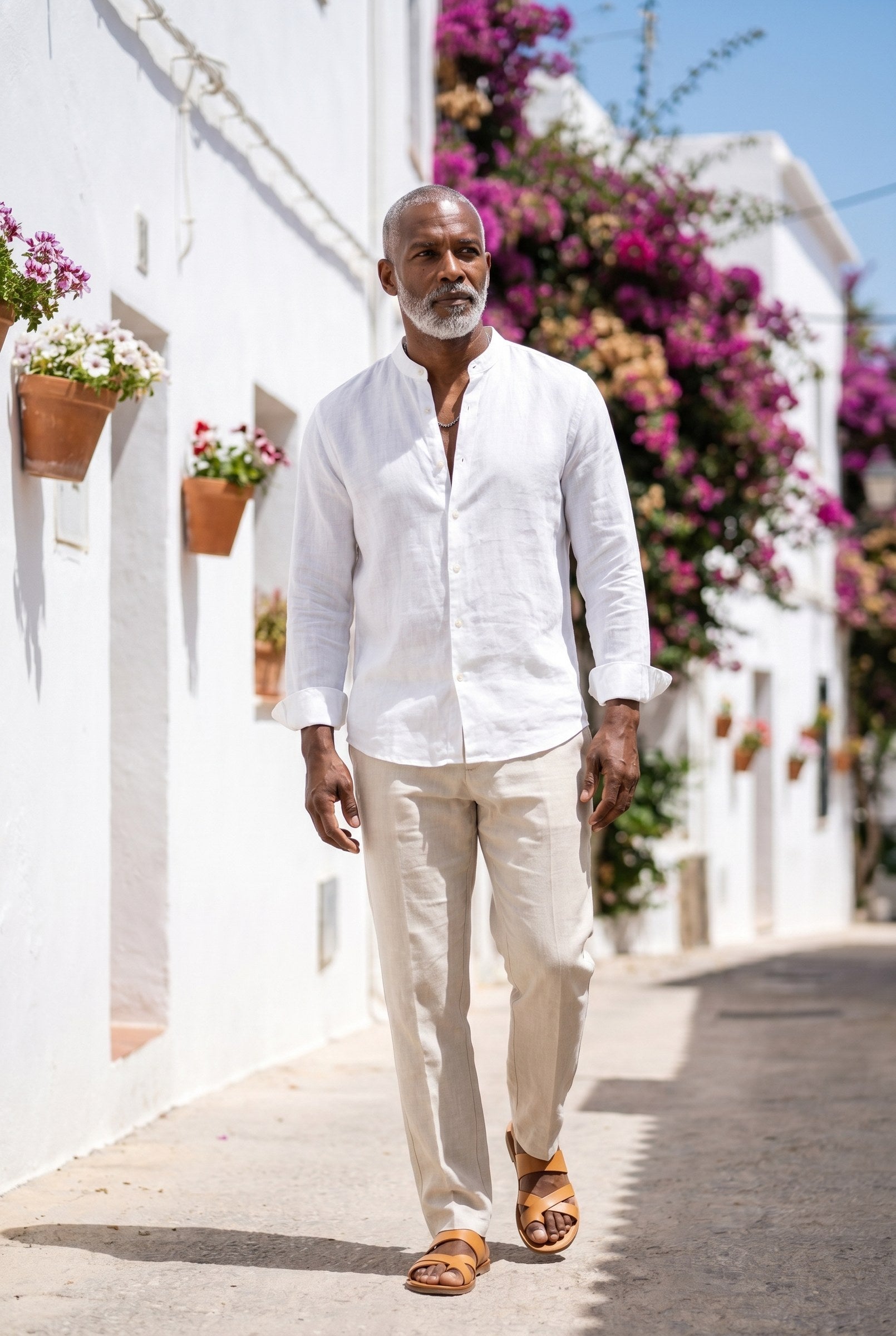 Men's Linen Mandarin Collar Shirt | Blackstone London